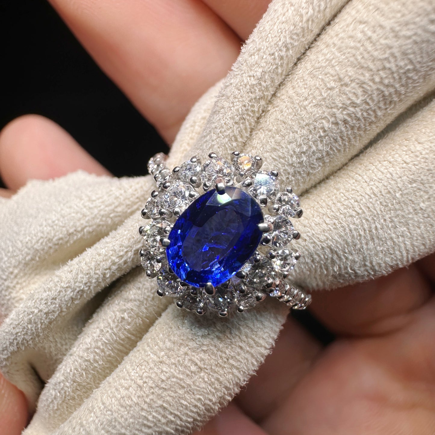 PT950 Platinum Sapphire and Diamond Ring|1.08ct Blue Sapphire + 0.70ct Diamonds|Japanese Vintage Estate Jewelry