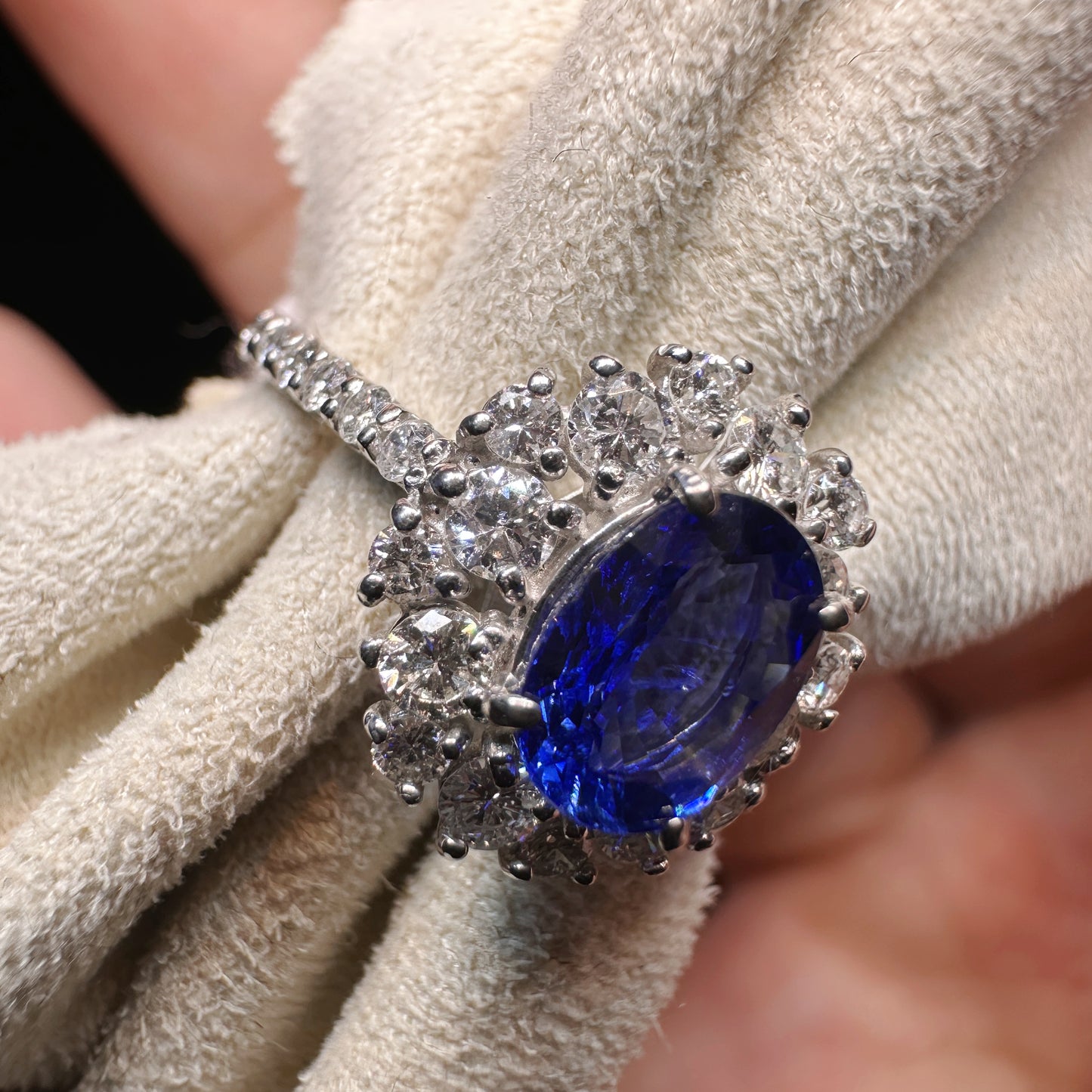 PT950 Platinum Sapphire and Diamond Ring|1.08ct Blue Sapphire + 0.70ct Diamonds|Japanese Vintage Estate Jewelry