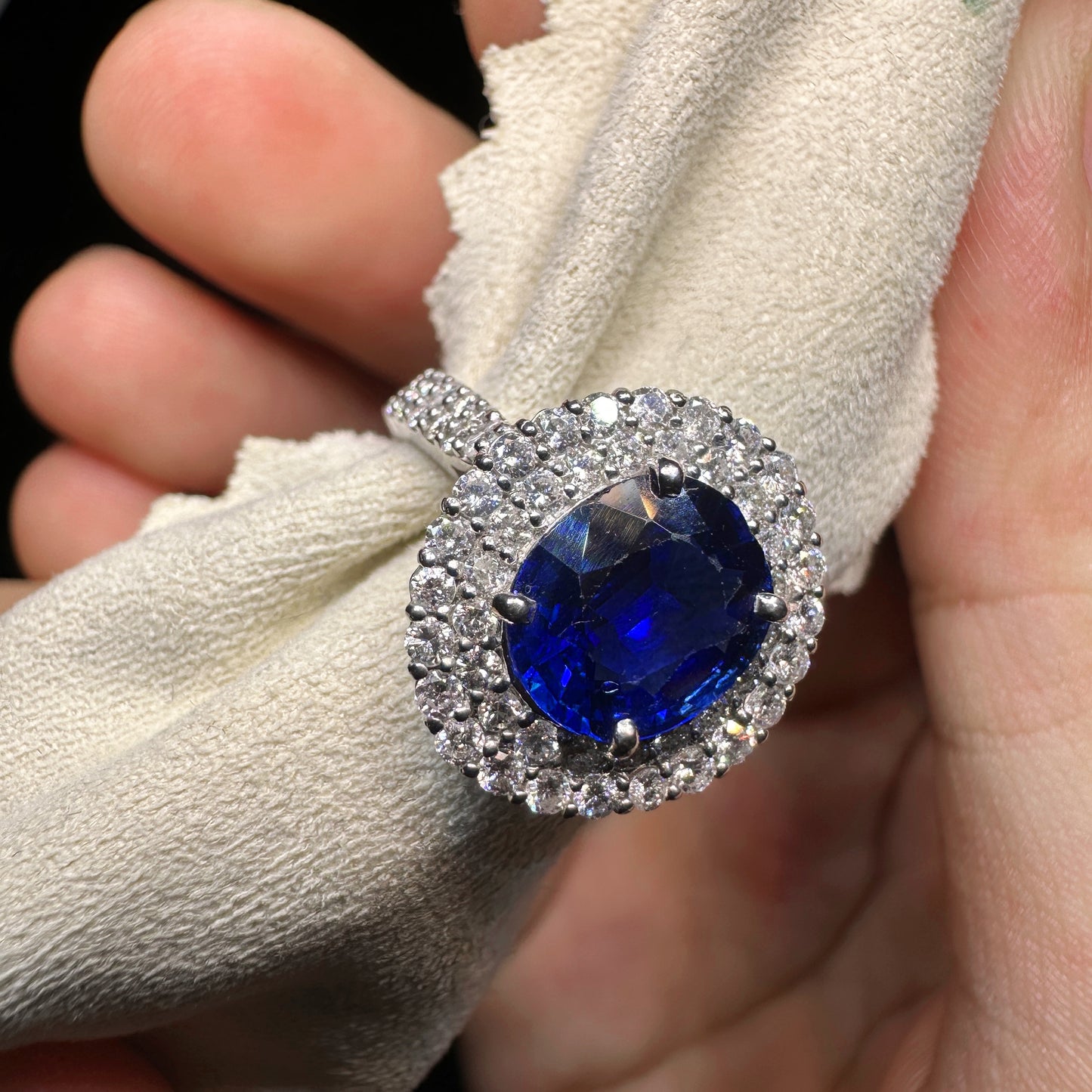 PT950 Platinum Sapphire and Diamond Ring|2.22ct Blue Sapphire + 0.86ct Diamonds|Japanese Vintage Estate Jewelry