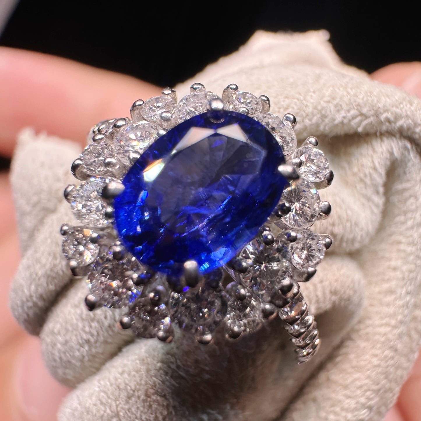 PT950 Platinum Sapphire and Diamond Ring|1.08ct Blue Sapphire + 0.70ct Diamonds|Japanese Vintage Estate Jewelry
