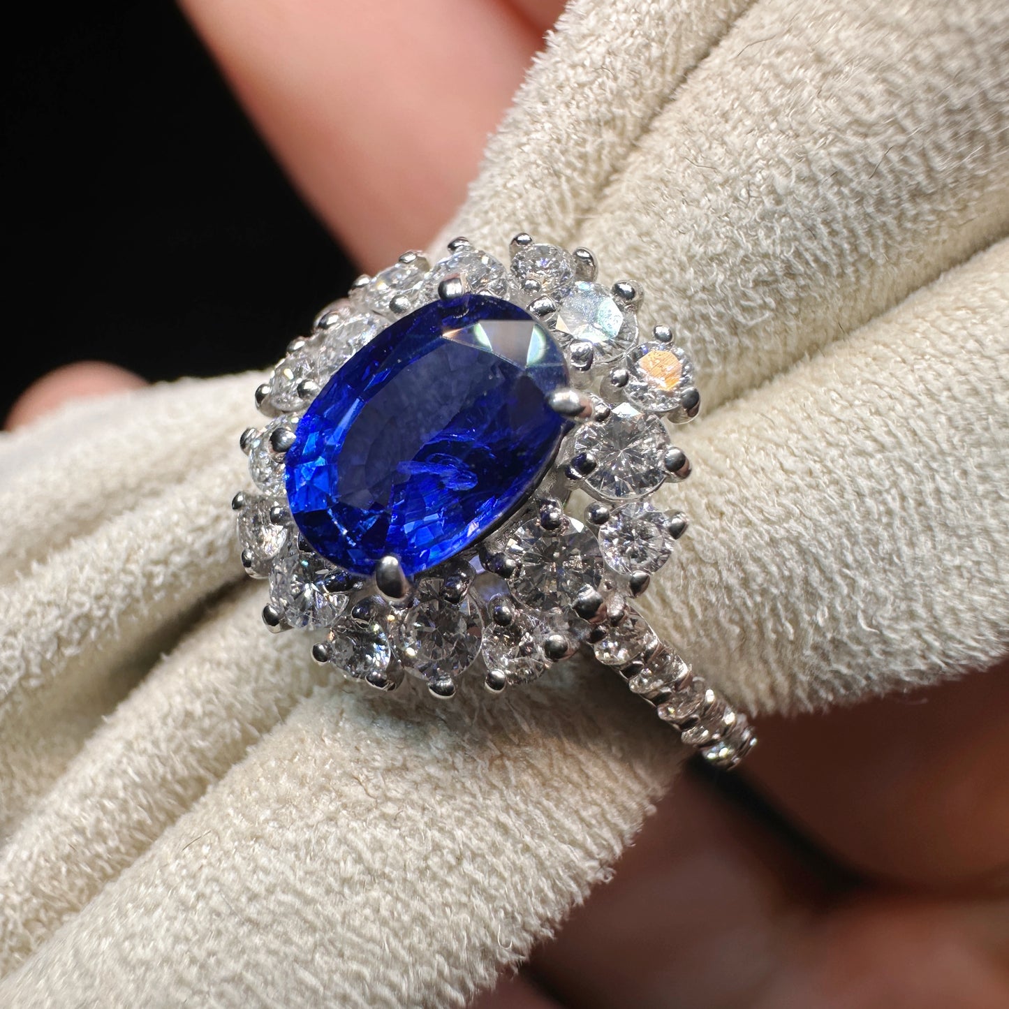 PT950 Platinum Sapphire and Diamond Ring|1.08ct Blue Sapphire + 0.70ct Diamonds|Japanese Vintage Estate Jewelry