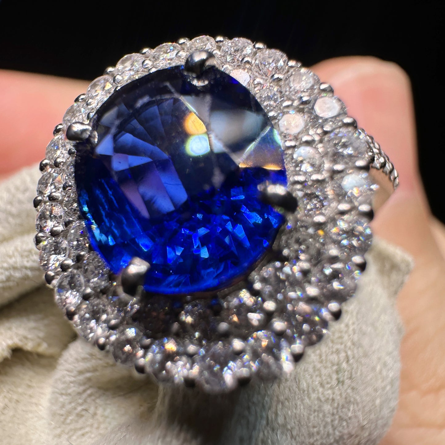 PT950 Platinum Sapphire and Diamond Ring|2.22ct Blue Sapphire + 0.86ct Diamonds|Japanese Vintage Estate Jewelry