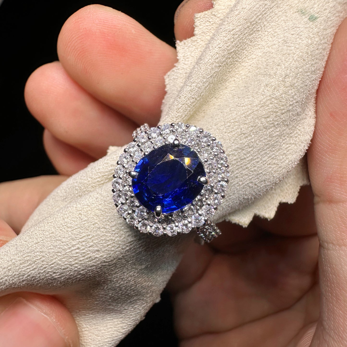 PT950 Platinum Sapphire and Diamond Ring|2.22ct Blue Sapphire + 0.86ct Diamonds|Japanese Vintage Estate Jewelry