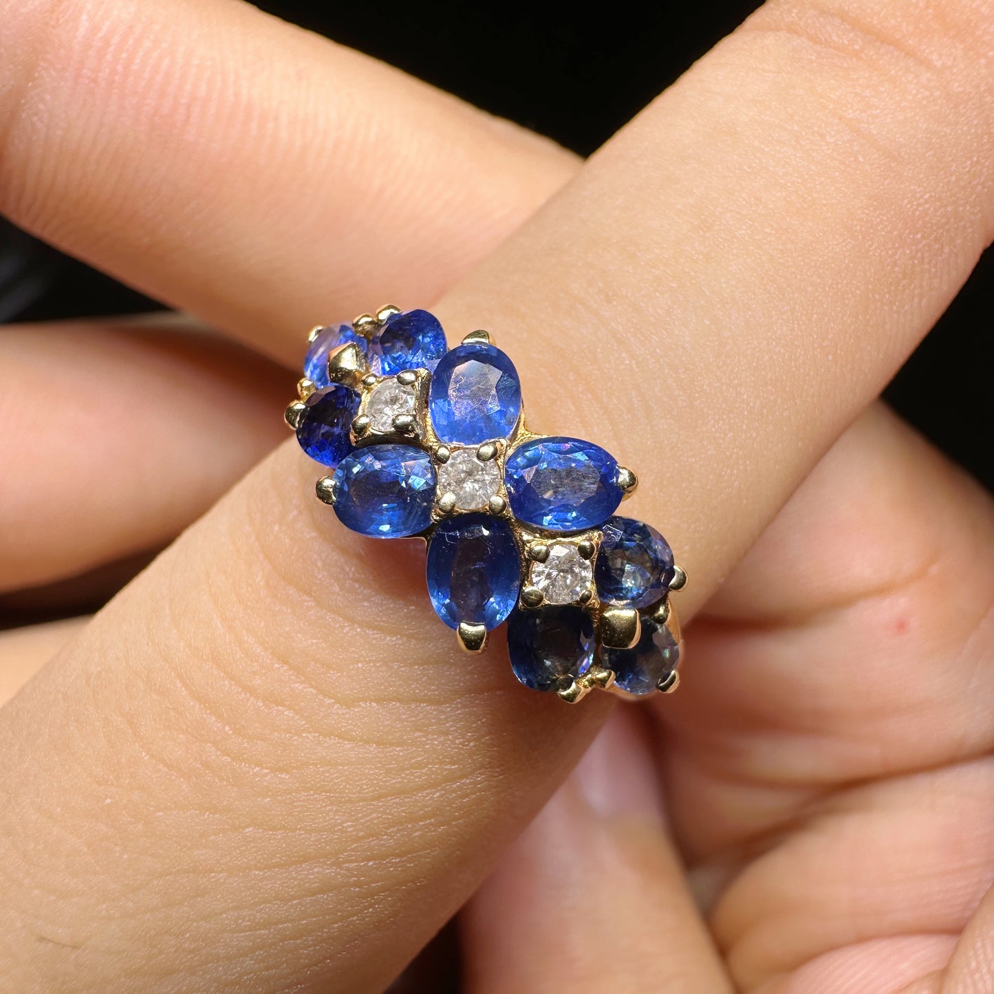 Vintage K18 Gold Sapphire and Diamond Ring|2.00ct Blue Sapphires + 0.09ct Diamonds|Japanese Estate Jewelry