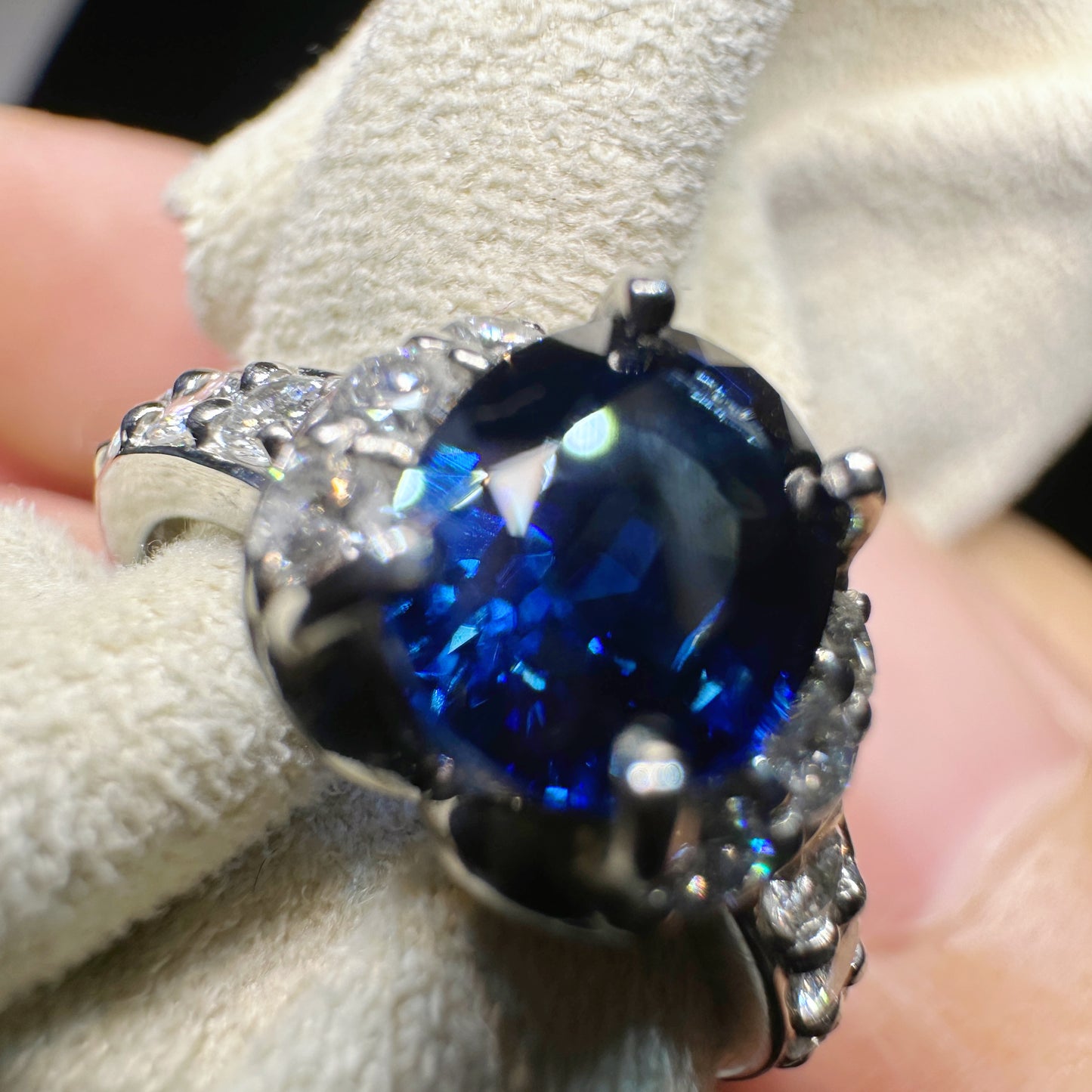 PT900 Platinum Sapphire and Diamond Ring|1.52ct Deep Blue Sapphire + 0.40ct Diamonds|Vintage Japanese Jewelry