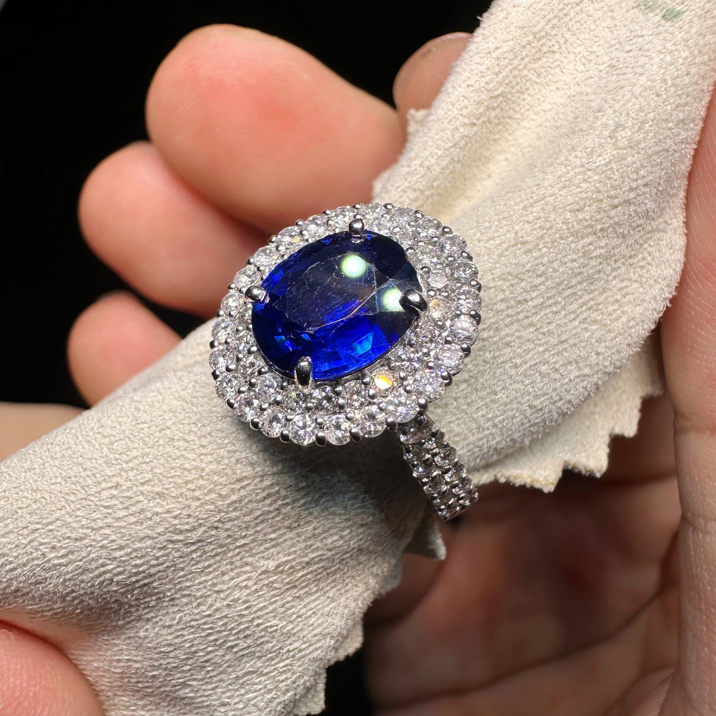 PT950 Platinum Sapphire and Diamond Ring|2.22ct Blue Sapphire + 0.86ct Diamonds|Japanese Vintage Estate Jewelry
