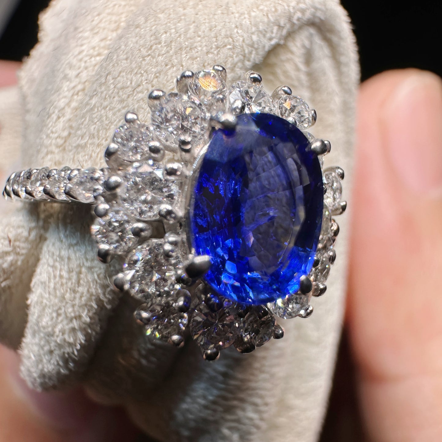 PT950 Platinum Sapphire and Diamond Ring|1.08ct Blue Sapphire + 0.70ct Diamonds|Japanese Vintage Estate Jewelry