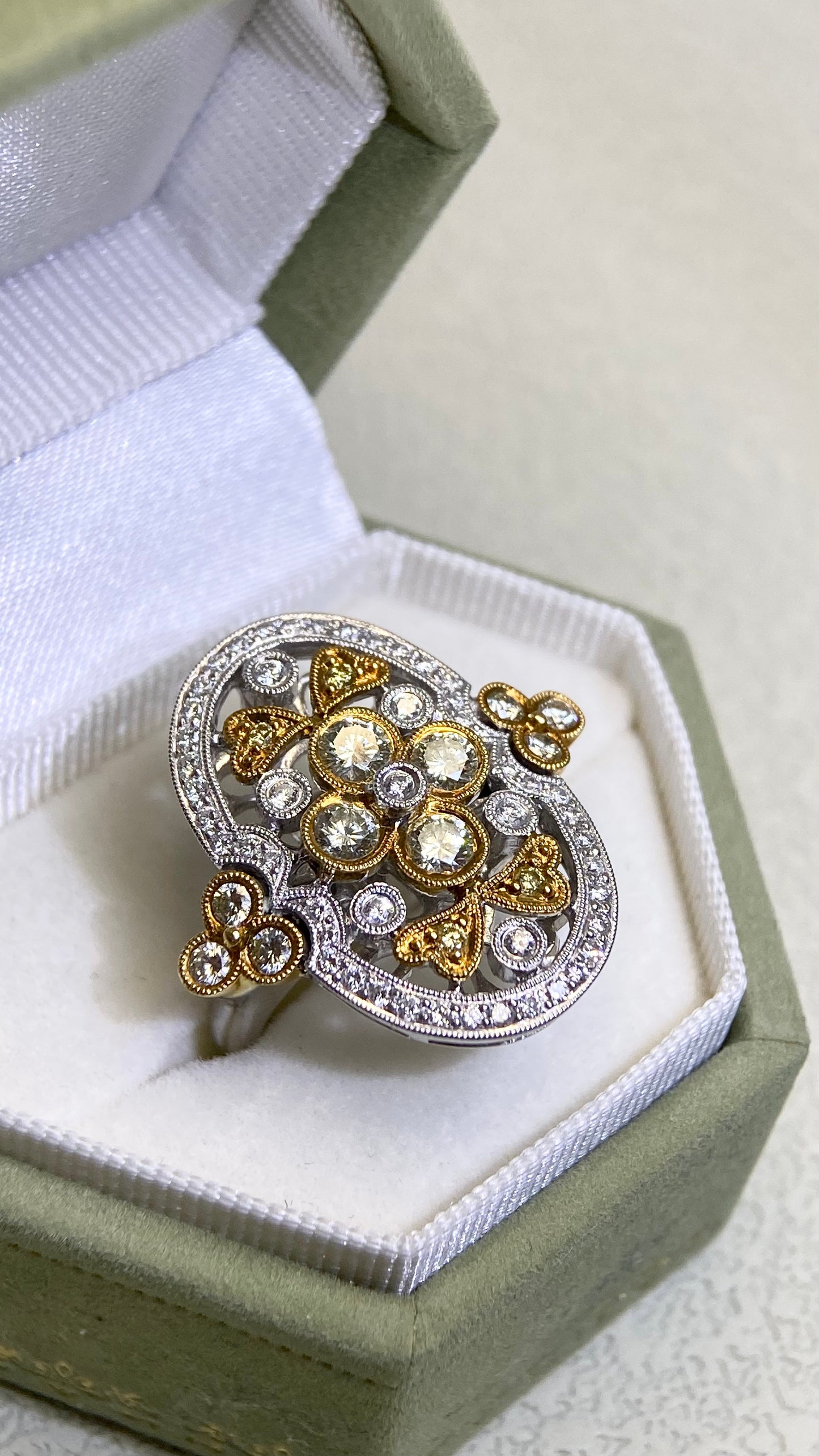 750 Gold(18K)&Diamond Ring | Diamond 0.72ct/0.33ct | Japanese Vintage Estate Jewelry-BKIF