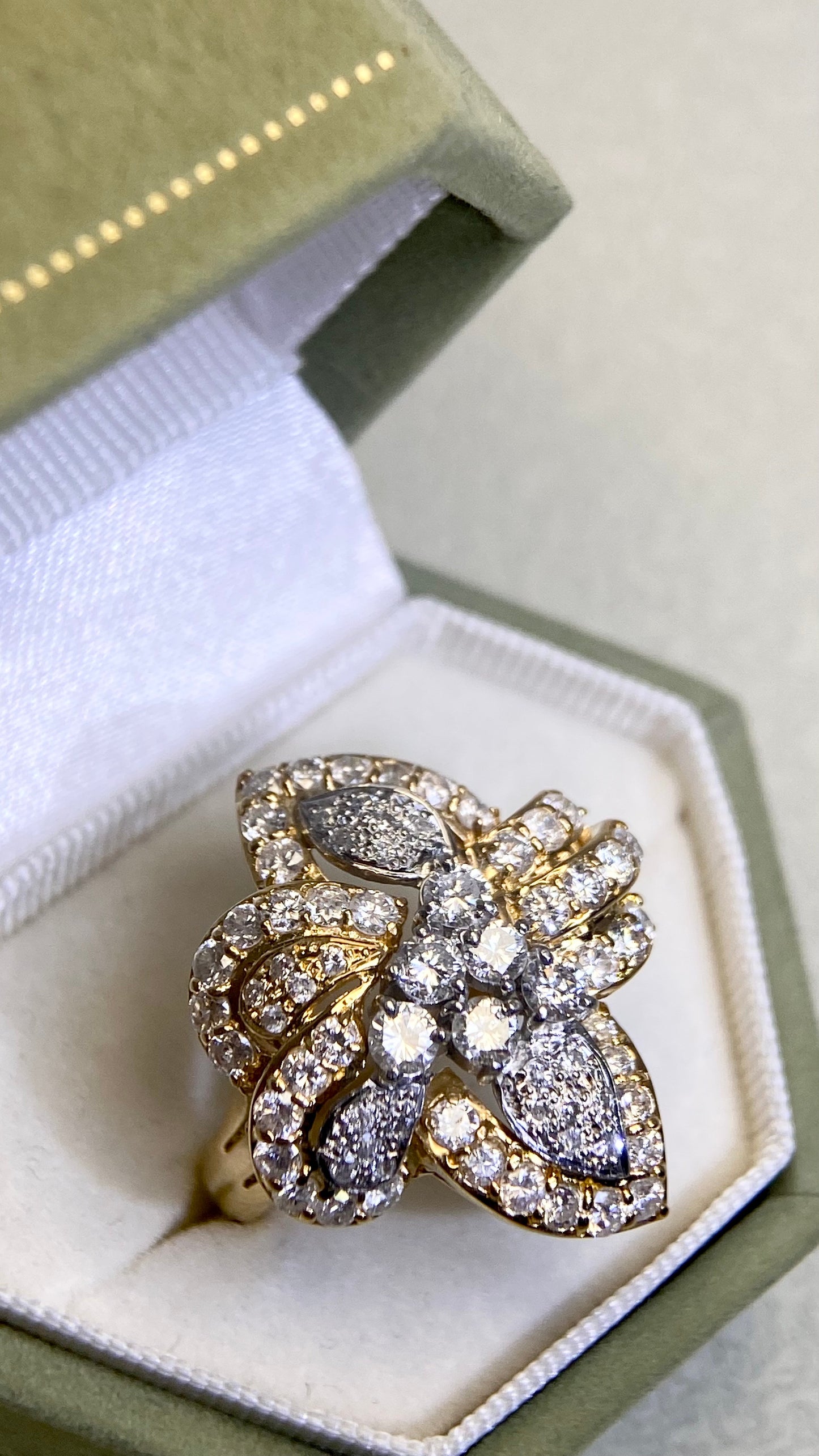 K18 Gold/Pt900 Platinum&Diamond Ring | Diamond 2.03ct | Japanese Vintage Estate Jewelry-BQAT