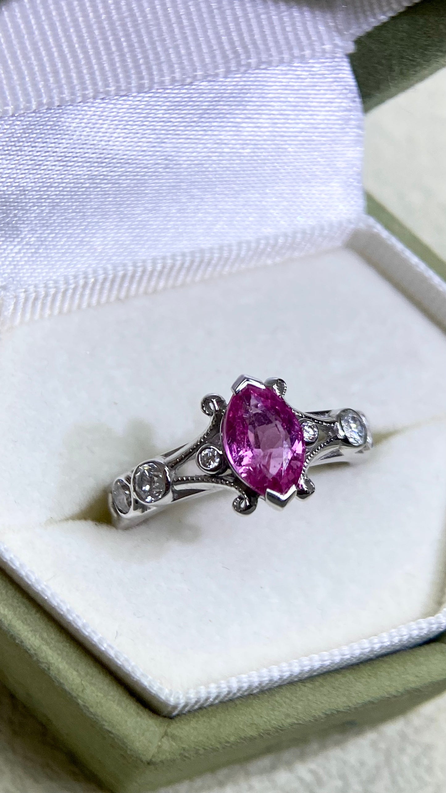 K18 White Gold&Pink Sapphire and Diamond Ring | Pink Sapphire 1.191ct | Diamond 0.399ct | Japanese Vintage Estate Jewelry-BFLR