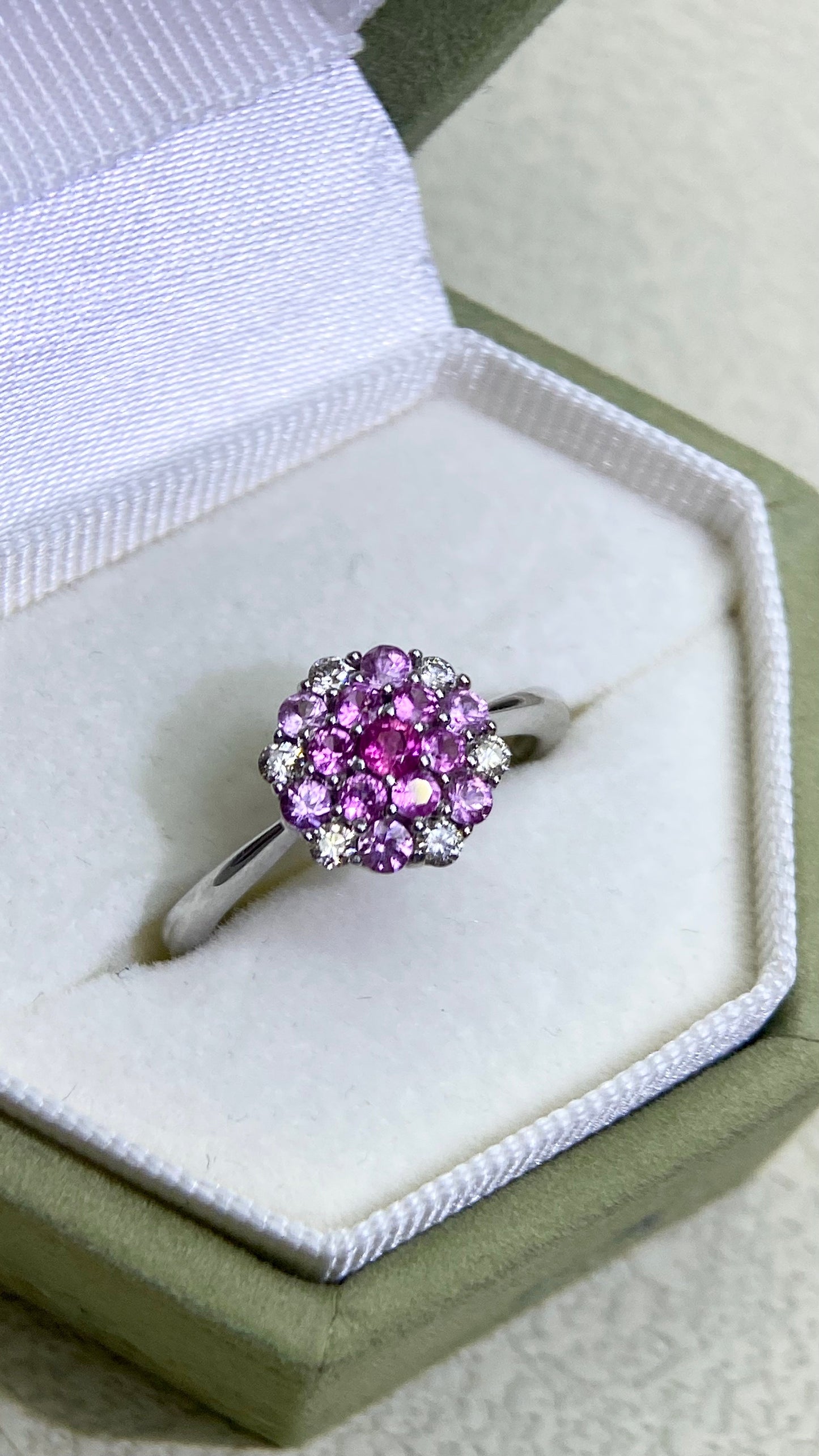 K18 White Gold&Pink Sapphire and Diamond Ring | Sapphire 0.40ct | Diamond 0.20ct | Japanese Vintage Estate Jewelry-BHIC