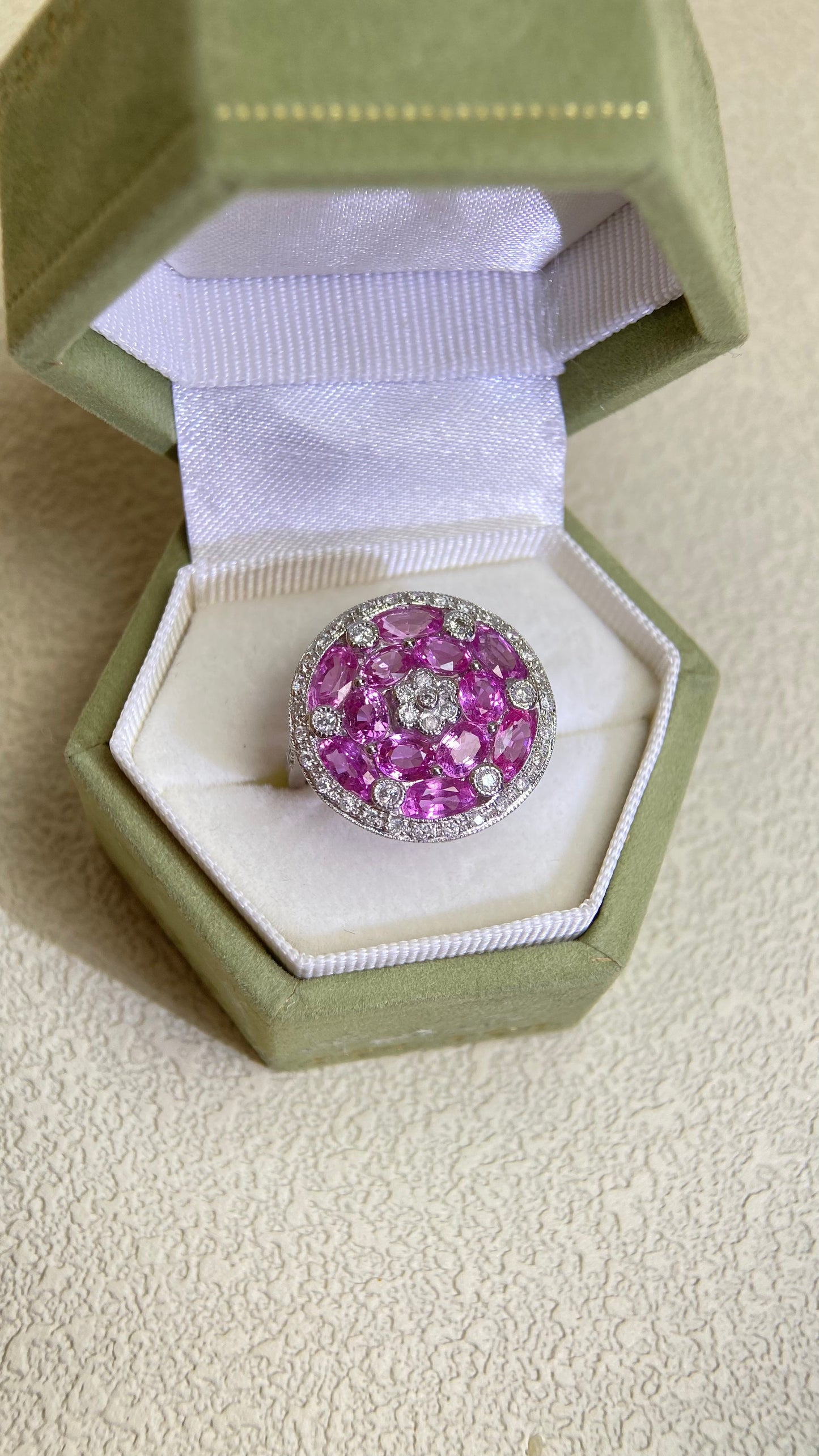 K18 White Gold &Pink Sappphire and Diamond Ring | Pink Sappphire 1.526ct | Diamond 0.63ct | No Heat | Japanese Vintage Estate Jewelry-BPXP