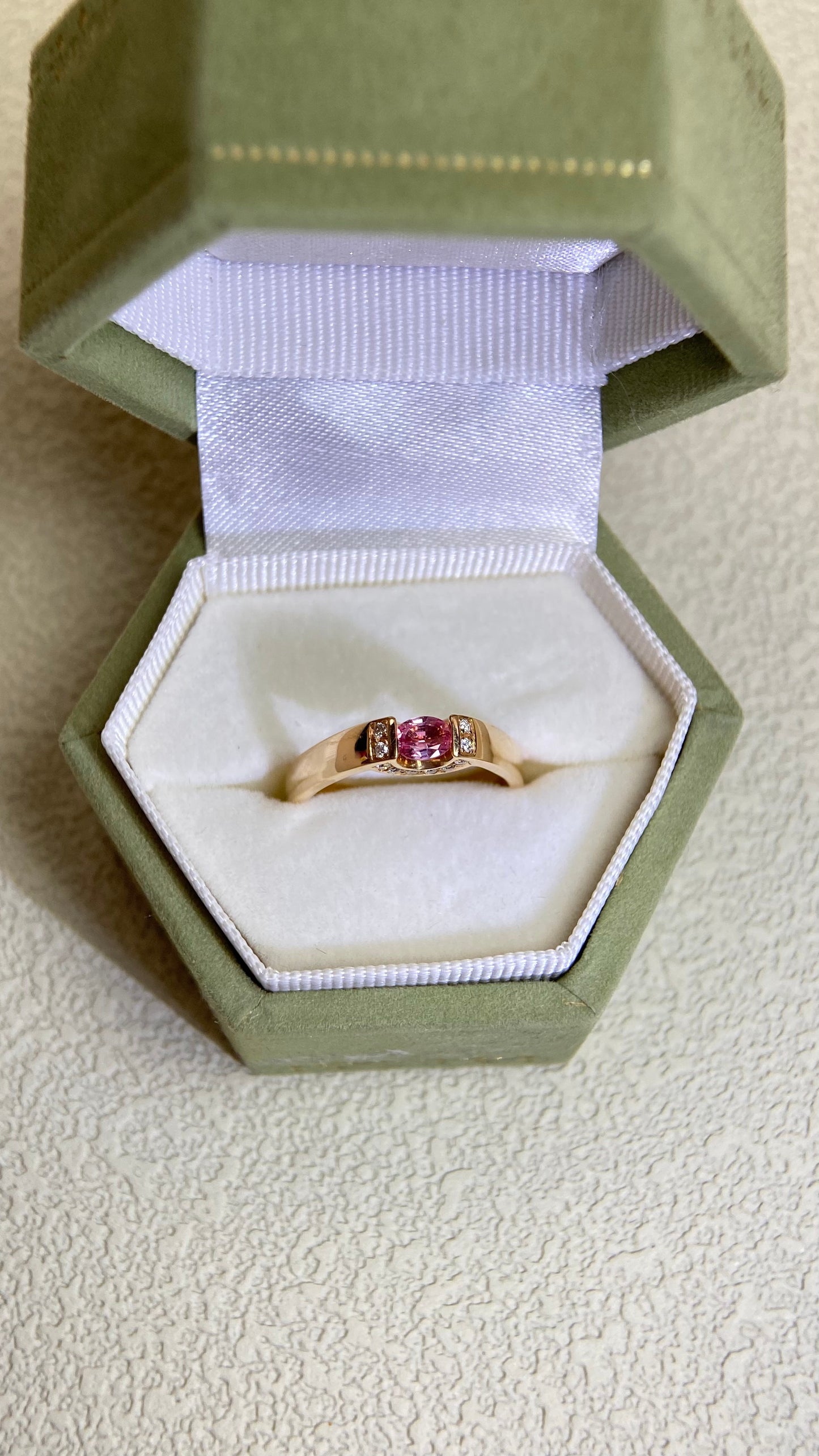 K18 Pink Gold &Padparadscha Sapphire and Diamond Ring | Padparadscha Sapphire 0.211ct | Diamond 0.08ct | Japanese Vintage Estate Jewelry-BFYY