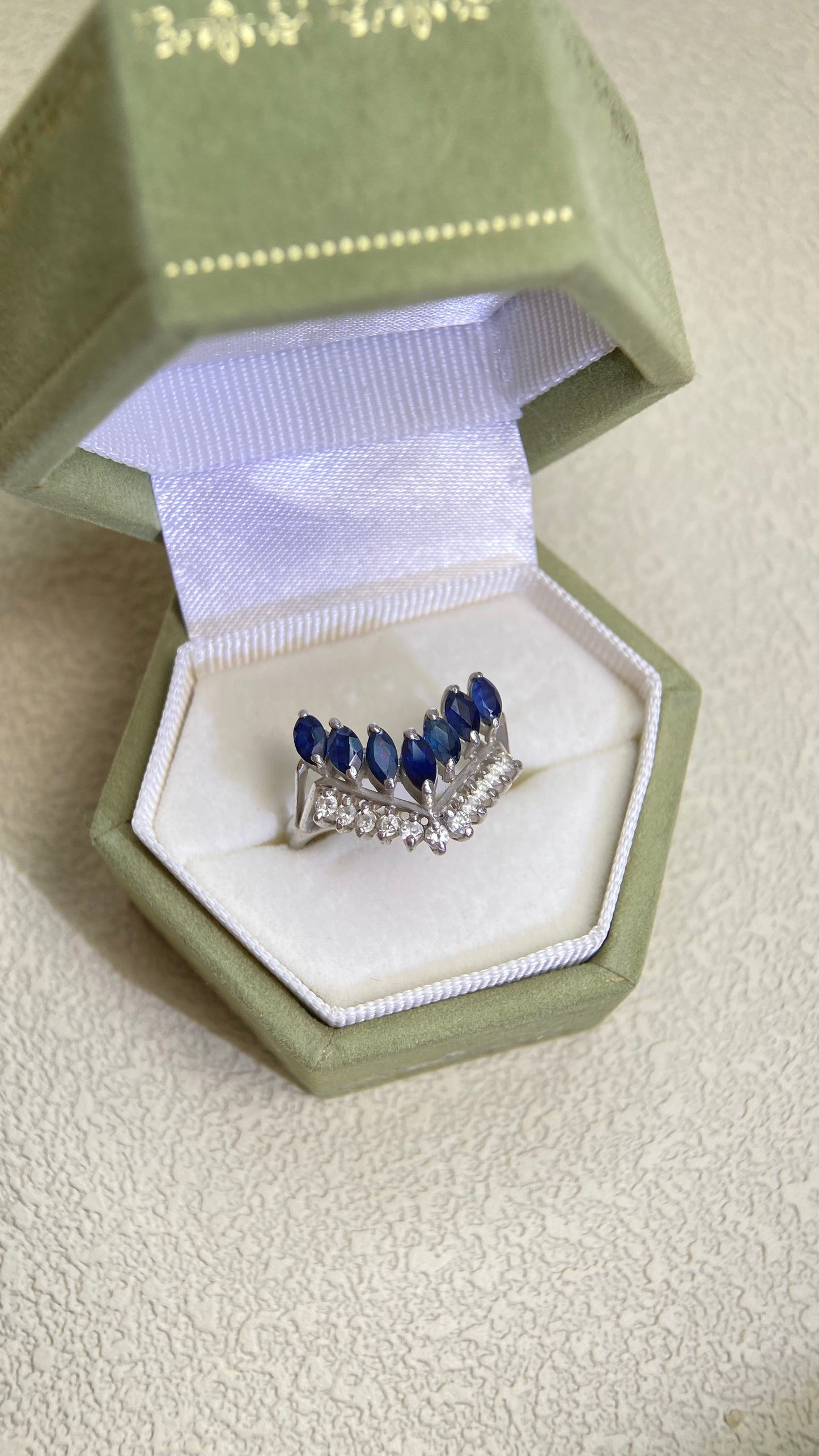 Pt900 Platinum&Sapphire and Diamond Ring | Japanese Vintage Estate Jewelry-BOOH