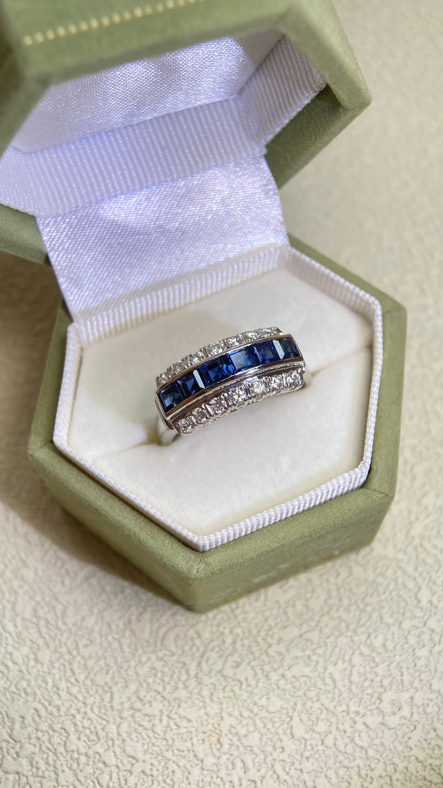 Pt900 Platinum&Sapphire and Diamond Ring | Sapphire 1.15ct | Diamond 0.30ct | Japanese Vintage Estate Jewelry-BQMS
