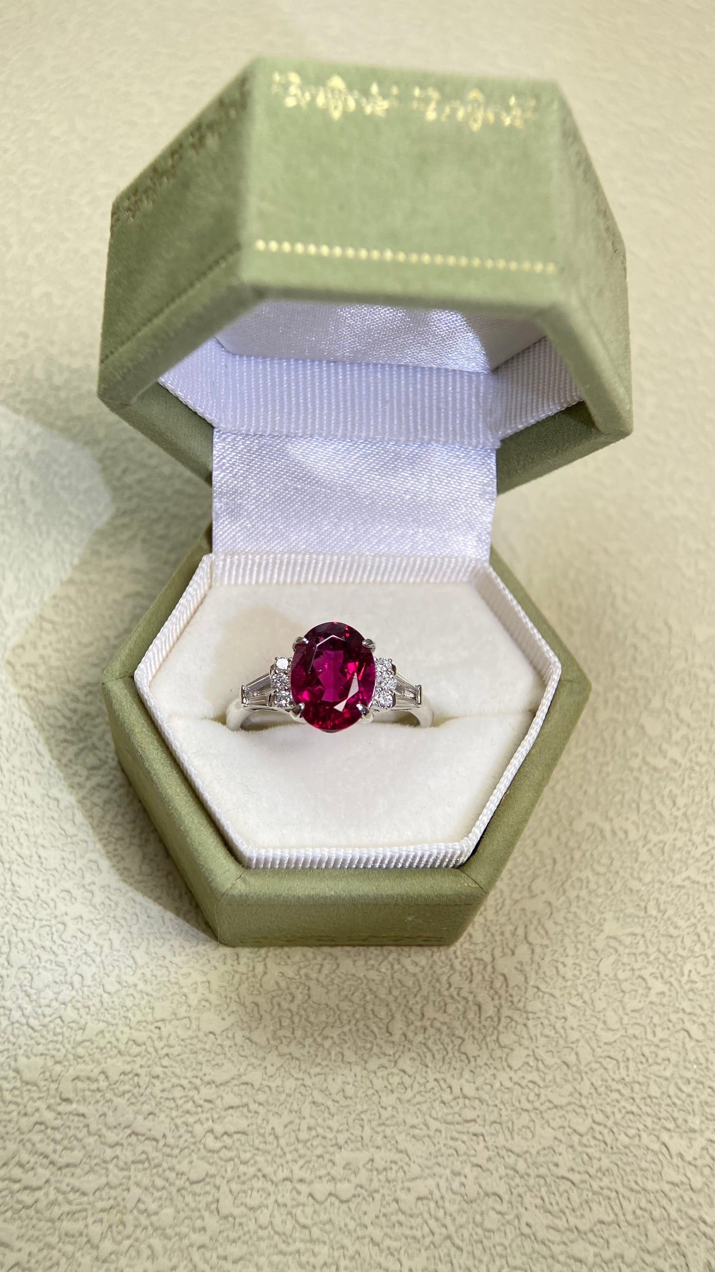 Pt900 Platinum&Rubellite and Diamond Ring | Rubelite 3.03ct | Diamond 0.27ct | Japanese Vintage Estate Jewelry-BPGS
