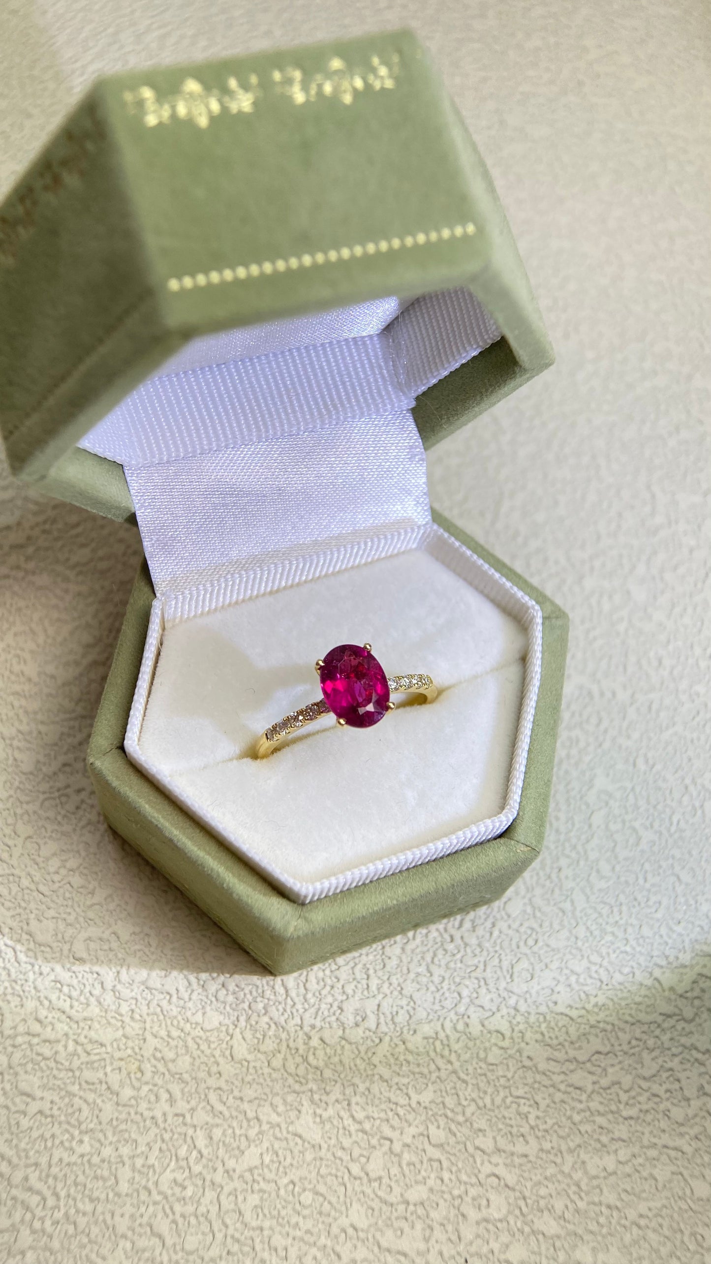 K18 Gold&Rubellite and Diamond Ring | Rubellite 1.10ct Diamond 0.12ct | Japanese Vintage Estate Jewelry-BPDT