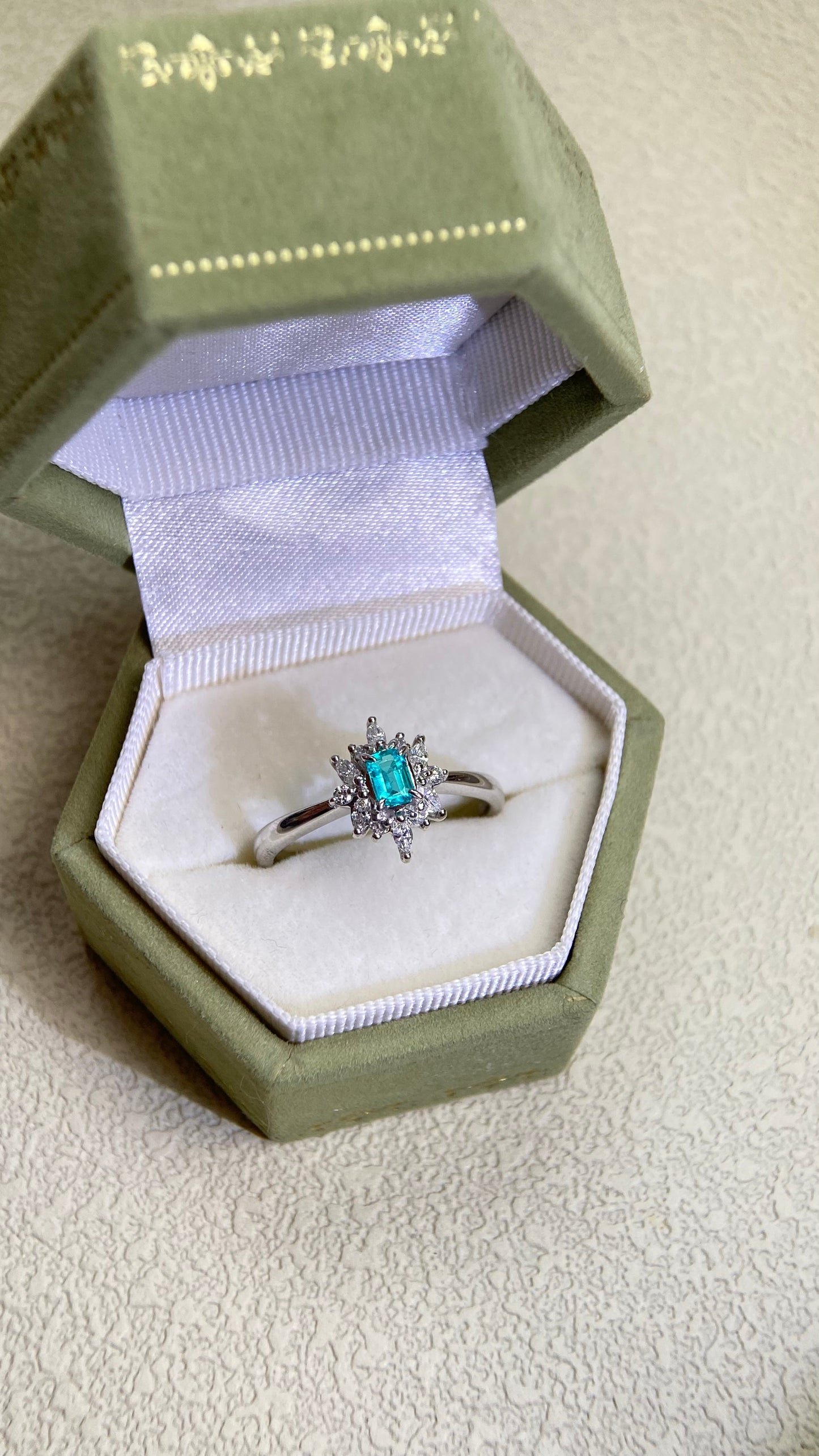 Pt900 Platinum&Paraiba and Diamond Ring | Paraiba 0.16ct | Diamond 0.23ct | Brazil | Japanese Vintage Estate Jewelry-BMRJ