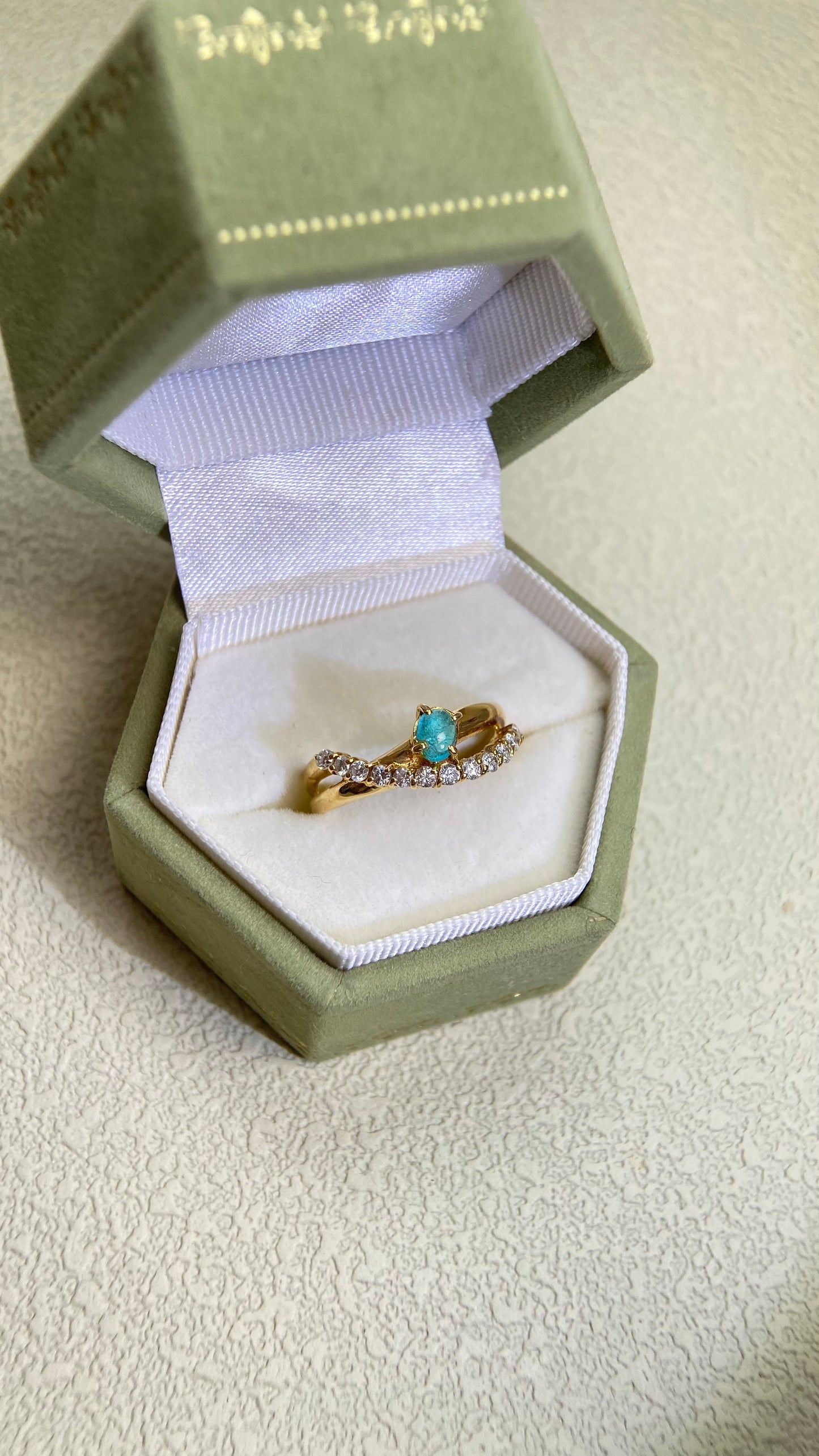 K18 Gold&Paraiba and Diamond Ring | Paraiba 0.21ct | Diamond 0.24ct | Reika | Japanese Vintage Estate Jewelry-BAZU