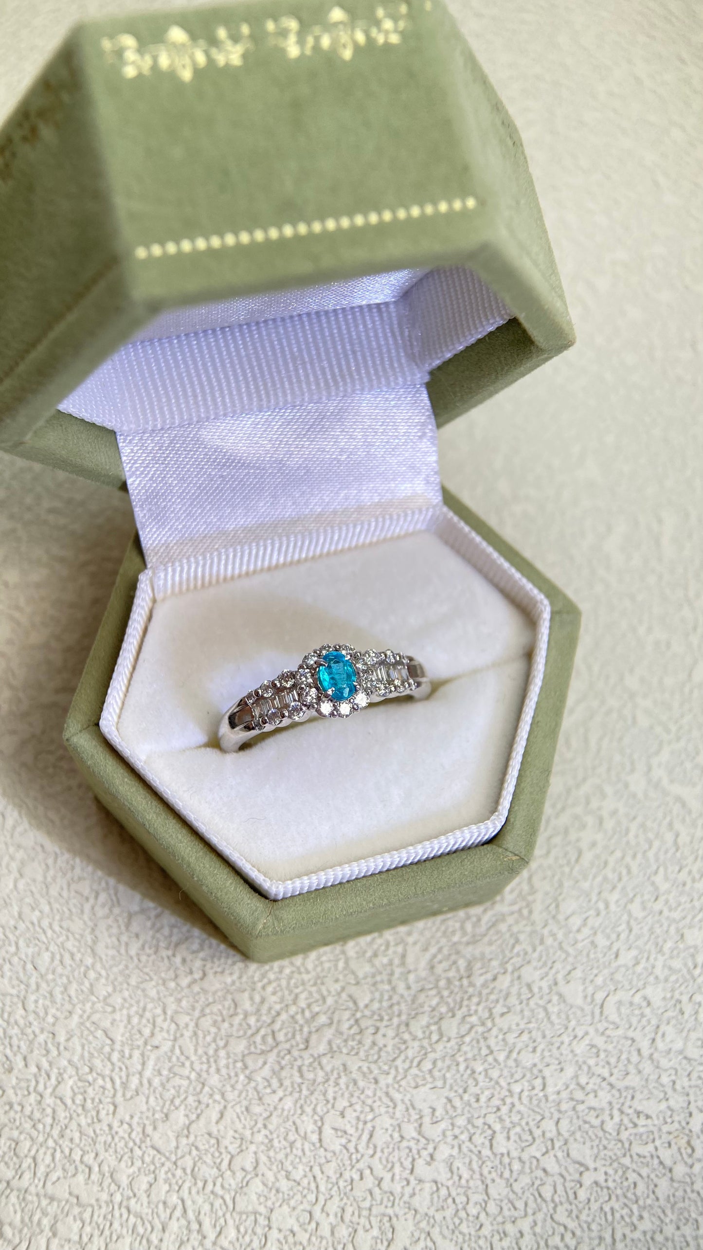 Pt900 Platinum&Paraiba and Diamond Ring | Paraiba 0.18ct | Diamond 0.35ct | Brazil | Japanese Vintage Estate Jewelry-BHYF