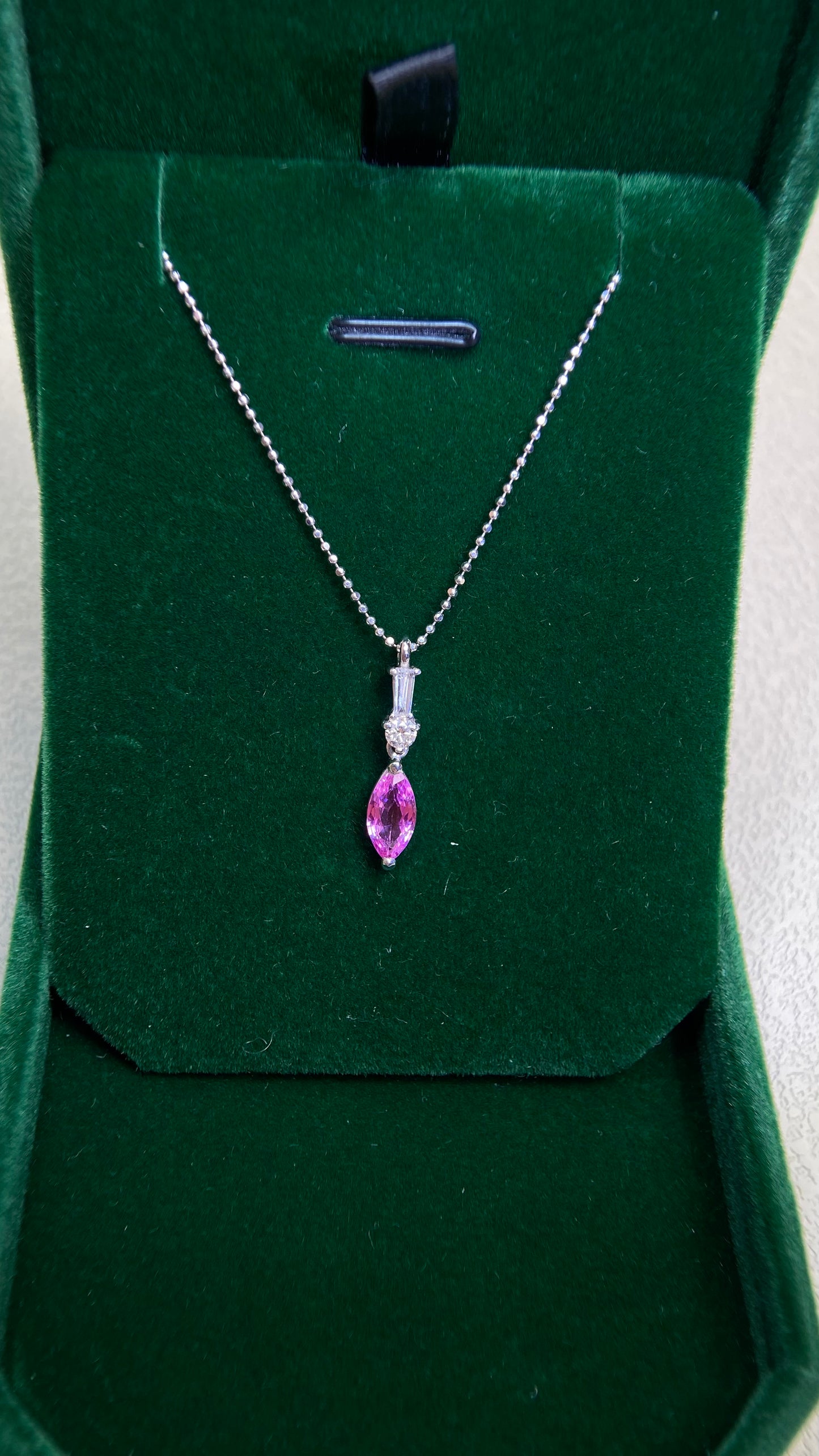 Pt platinum/Pt850 platinum&Pink Sapphire&Diamond Necklace| Pink Sapphire: 0.90ct|Diamonds:0.16ct|Japanese Vintage Estate Jewelry -BBNI