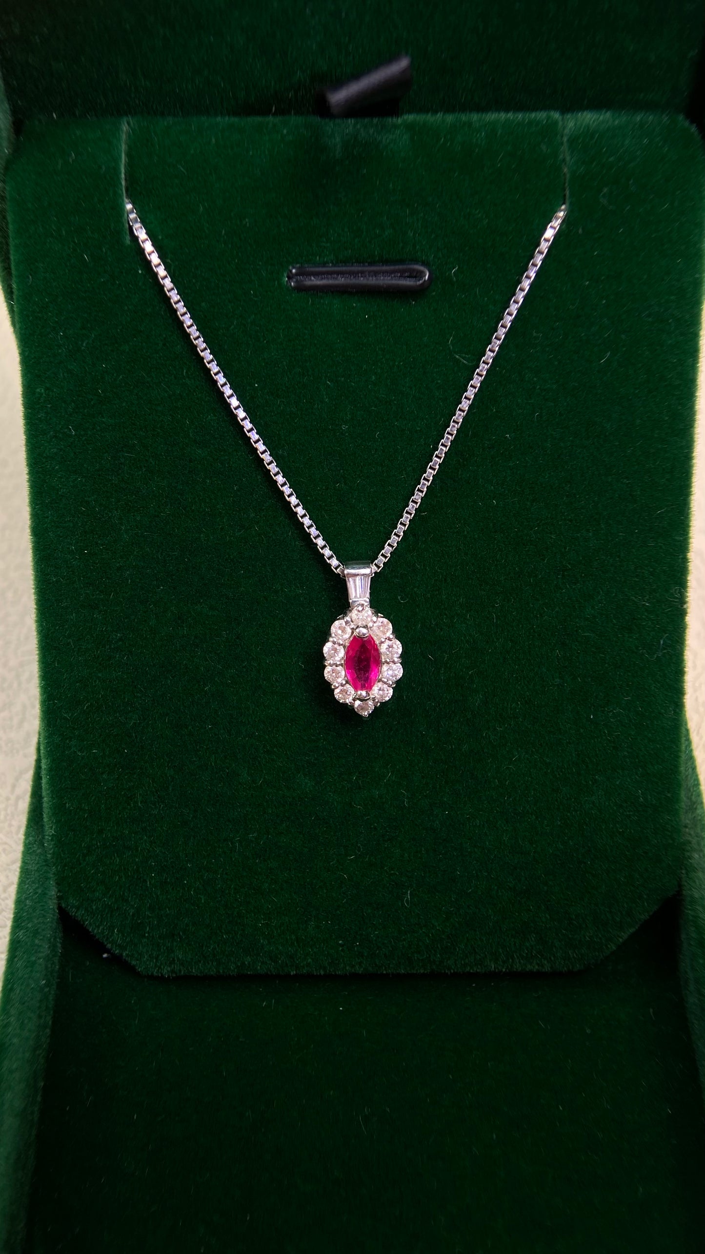 Pt900 platinum/Pt850 platinum&Ruby&Diamond Necklace| Ruby: 0.36ct|Diamonds:0.35ct|Japanese Vintage Estate Jewelry -BHRG