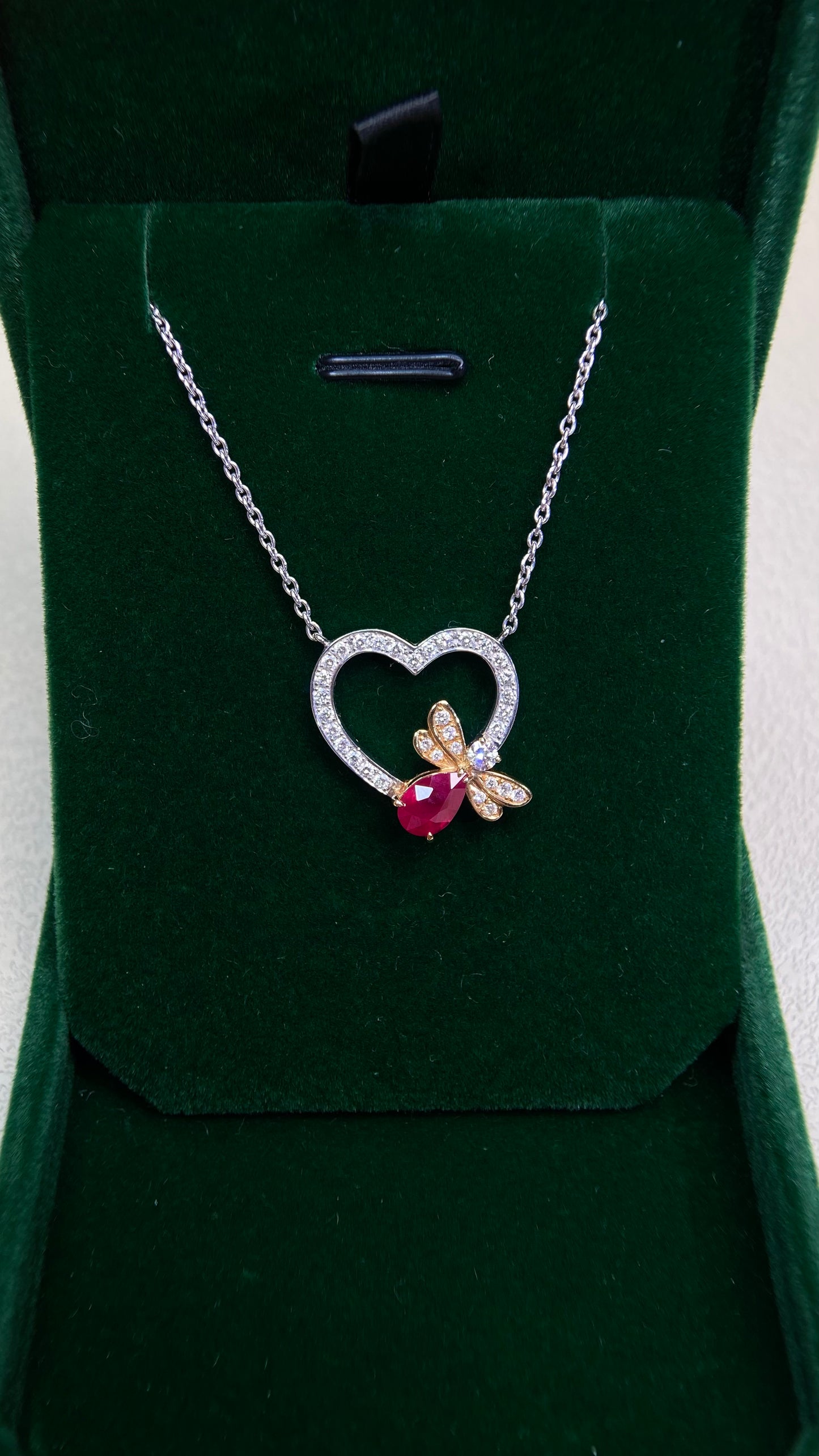 K18 Gold/K18 White Gold&Ruby&Diamond Necklace| Ruby: 1.06ct|Diamonds:0.43ct|Japanese Vintage Estate Jewelry -BKCE