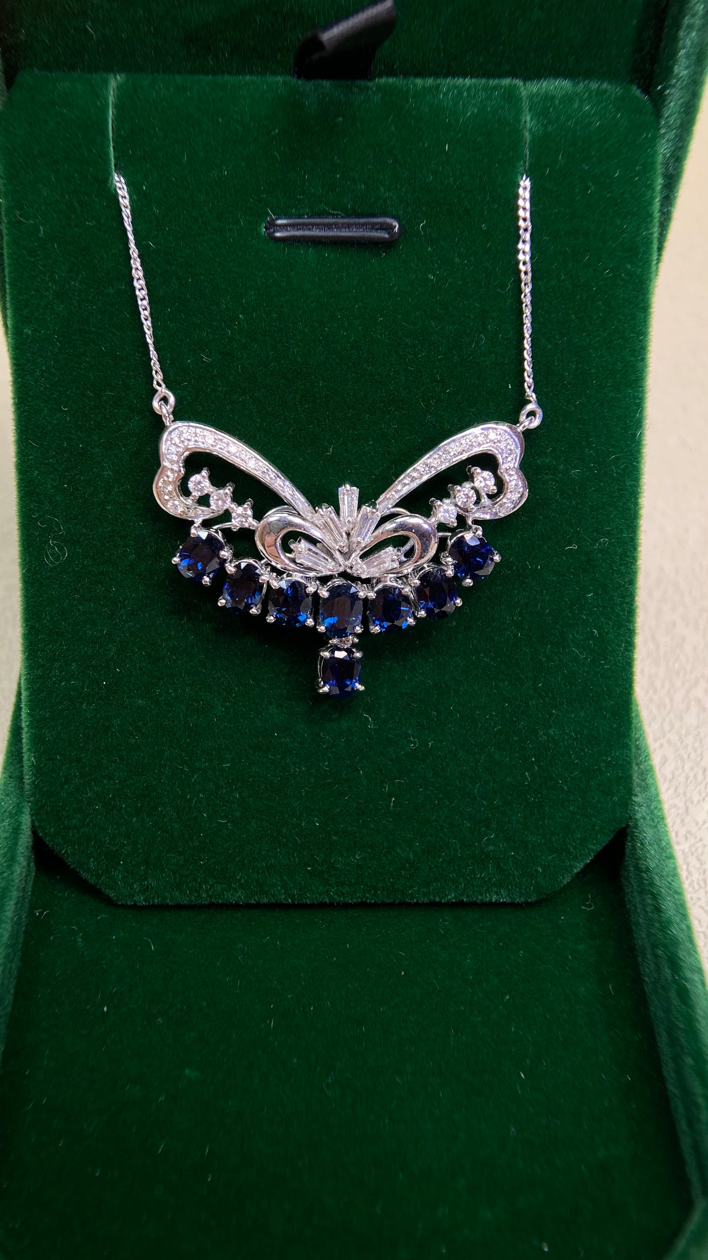 Pt900 Platinum&Sapphire&Diamond Necklace| Sapphires: 4.83ct|Diamonds:0.70ct|Japanese Vintage Estate Jewelry -BQHV