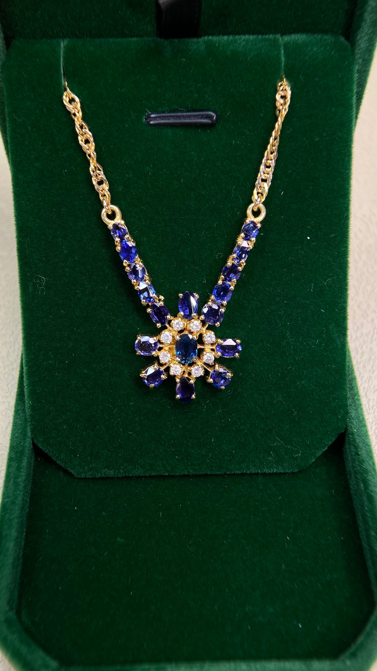 K18 Gold&Sapphire&Diamond Necklace| Sapphires|Diamonds:0.30ct|Japanese Vintage Estate Jewelry -BQXM