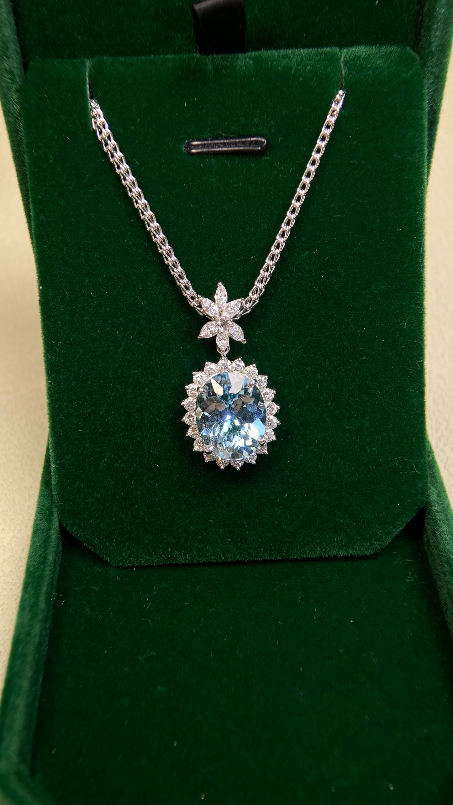 Pt platinum/Pt850 platinum&Aquamarine&Diamond Necklace| Aquamarine: 6.06ct|Diamonds:0.99/0.33ct|Japanese Vintage Estate Jewelry -BPCW