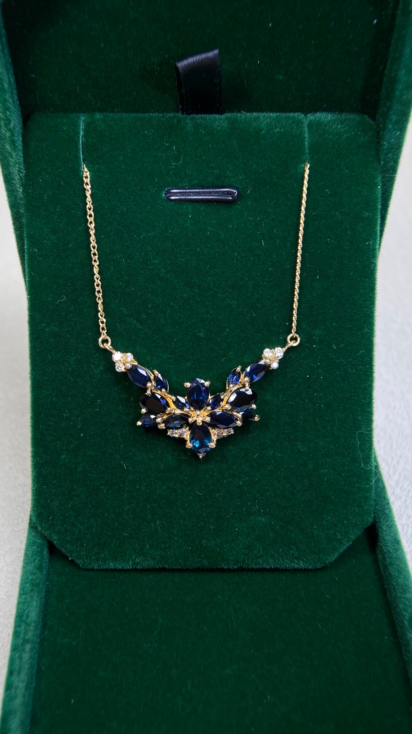 K18 Gold&Sapphire&Diamond Necklace| Sapphires: 4.70ct|Diamonds:0.22ct|Japanese Vintage Estate Jewelry -BPLK