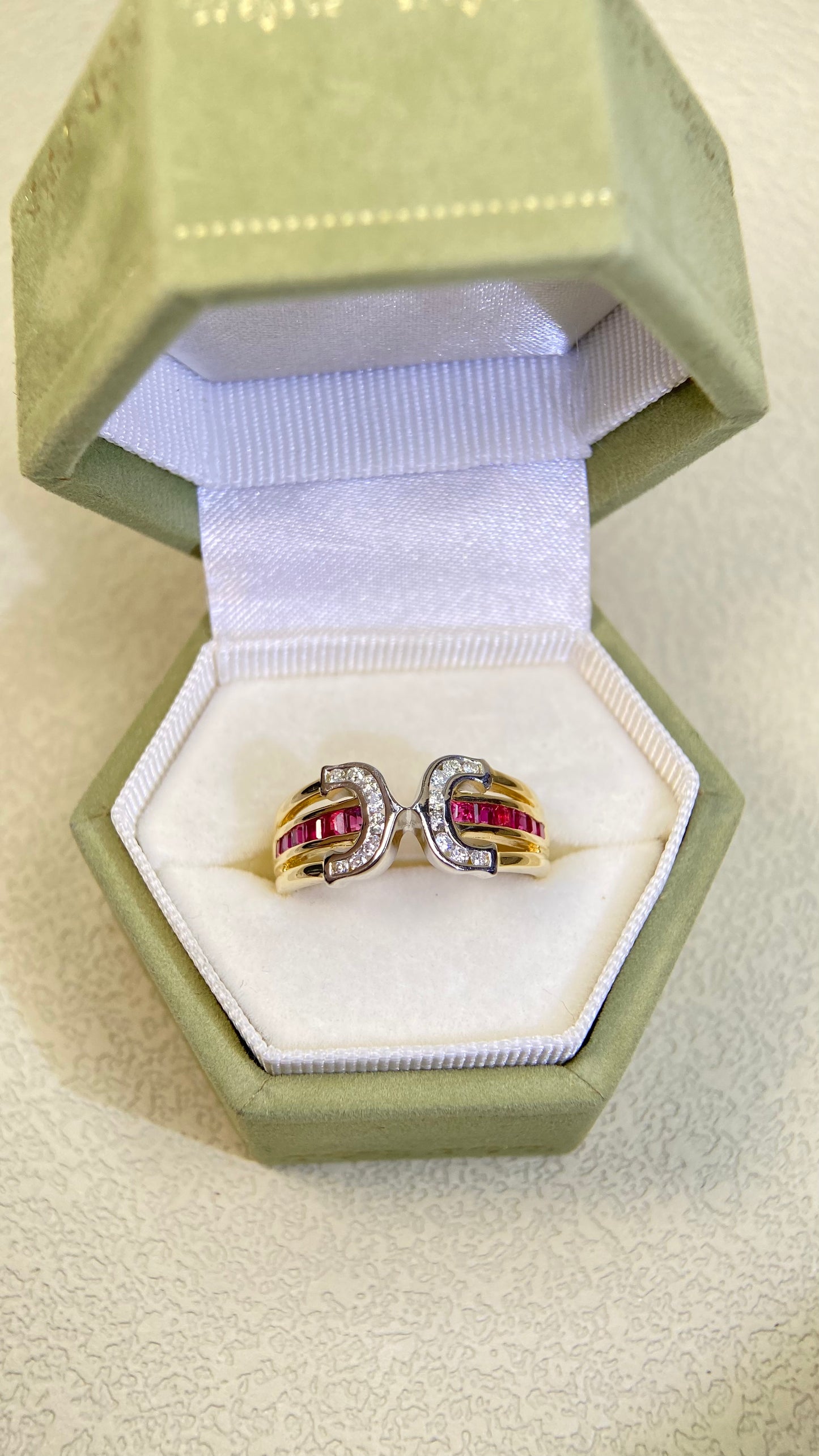 18K Gold/Pt900 Platinum &Ruby&Diamond Ring| Rubys:0.56ct | Diamonds:0.18ct | Japanese Vintage Estate Jewelry -BRZC2713