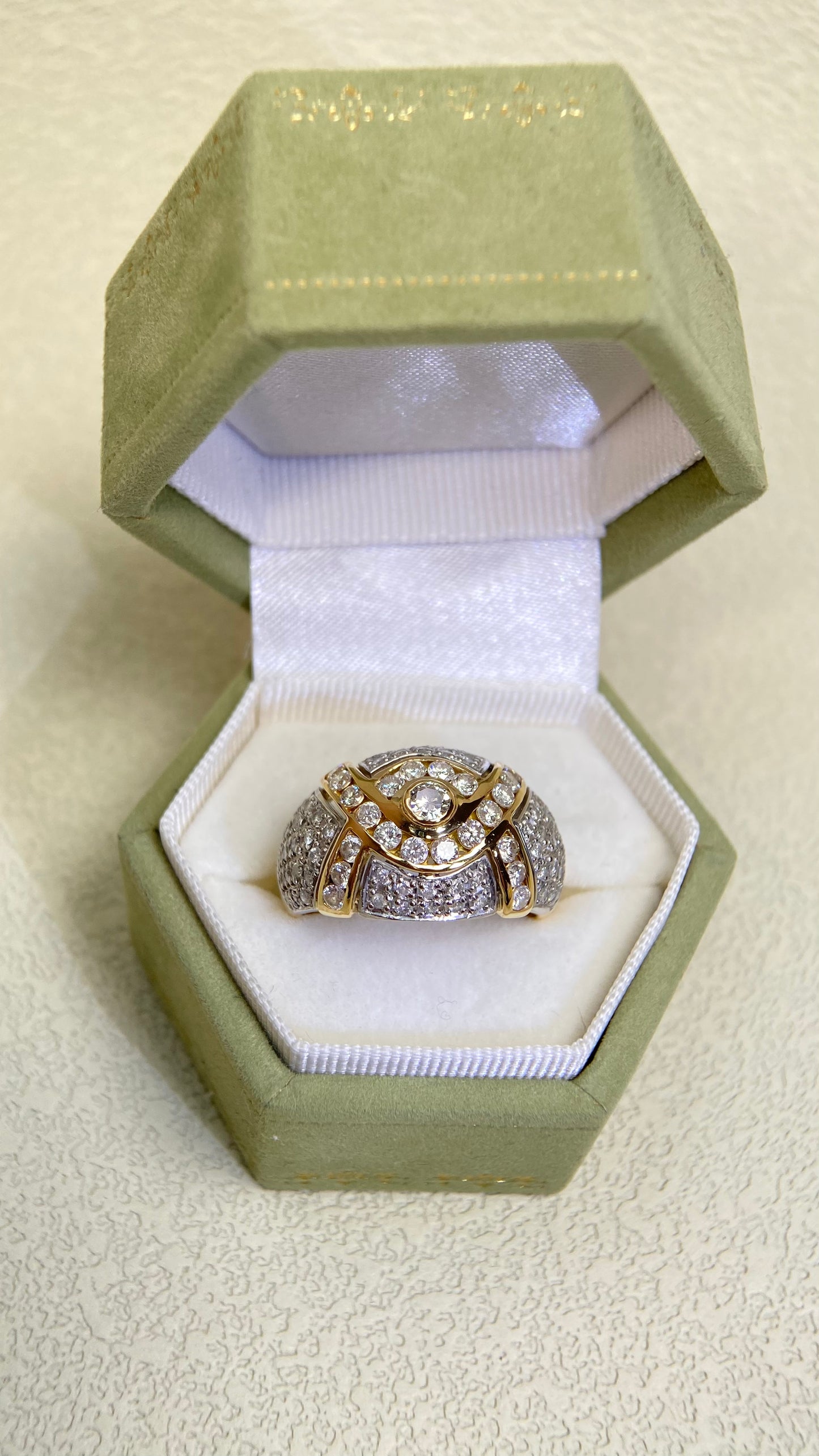 18K Gold/Pt900 Platinum&Diamond Ring| Diamonds:1.30ct | Japanese Vintage Estate Jewelry -BSAB2738