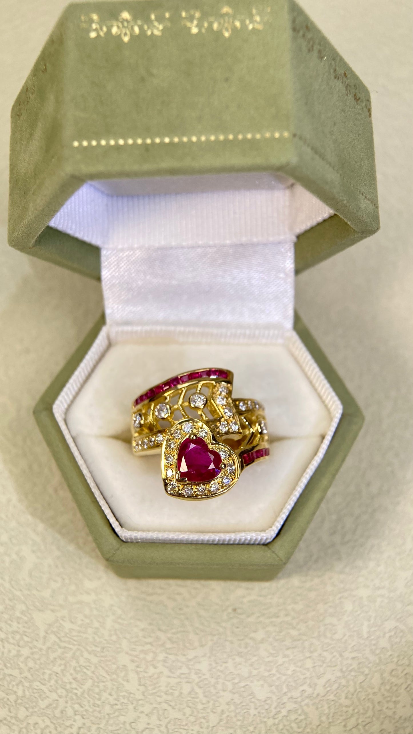 K18 Gold&Ruby&Diamond Ring| Ruby: 1.00ct|Rubies:0.45|Diamonds: 0.48ct | Japanese Vintage Estate Jewelry -BSFO2923