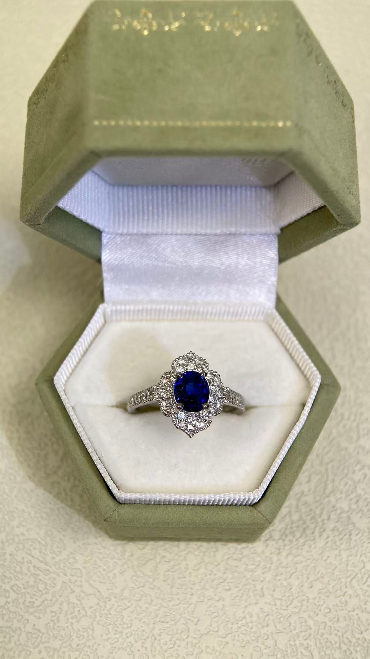 Pt900 Platinum&Sapphire&Diamond Ring| Sapphire:1.03ct Royal Blue| Diamonds:0.45ct | Japanese Vintage Estate Jewelry -BSMY3160