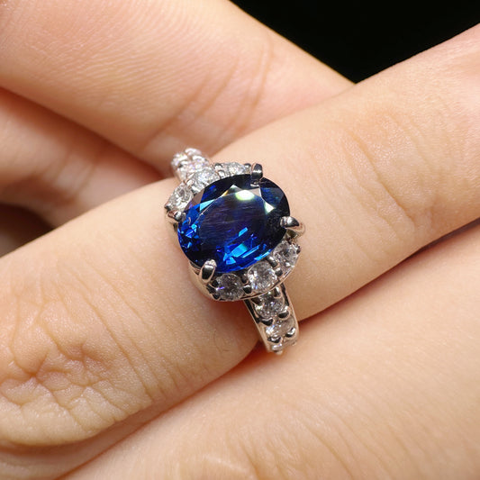 PT900 Platinum Sapphire and Diamond Ring｜1.52ct Deep Blue Sapphire + 0.40ct Diamonds｜Vintage Japanese Jewelry