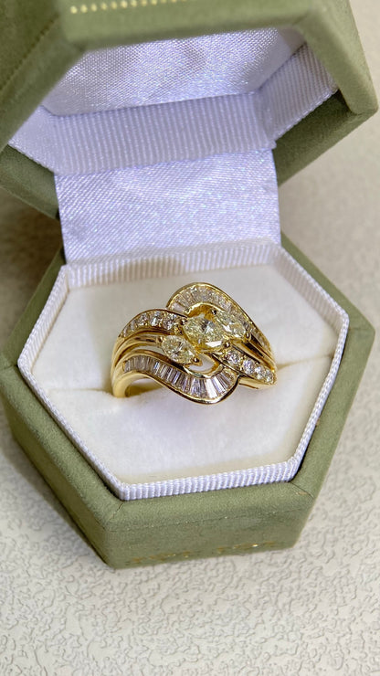 K18 Gold&Diamond Ring | Diamond 0.73ct | Diamond 0.61ct | Japanese Vintage Estate Jewelry-BQZY