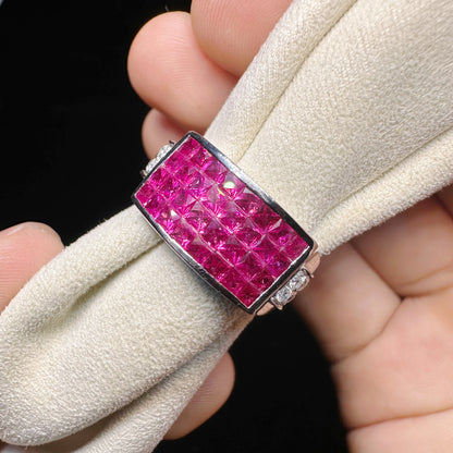 PT750 Platinum Pink Sapphire and Diamond Ring｜2.01ct Geometric Cluster + 0.13ct Diamonds｜Vintage Japanese Designer Jewelry