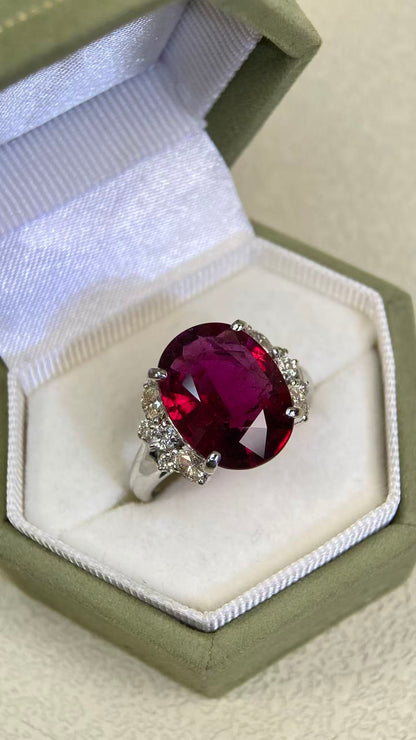 Pt900 Platinum&Rubellite&Diamond Ring| Rubellite:5.22ct | Diamonds:0.50ct | Japanese Vintage Estate Jewelry -BSKK3094