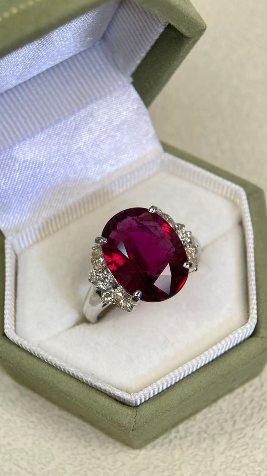 Pt900 Platinum&Rubellite&Diamond Ring| Rubellite:5.22ct | Diamonds:0.50ct | Japanese Vintage Estate Jewelry -BSKK3094