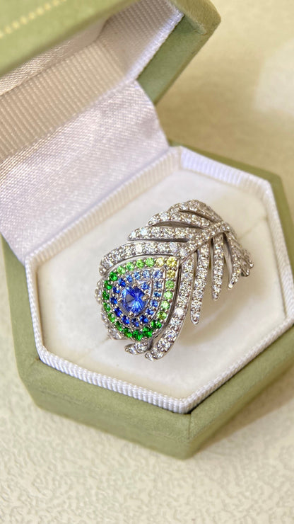 18K White Gold&Mixed gemstones&Diamond Ring| Mixed gemstones：0.30ct/0.17ct| Diamonds：0.92ct | Japanese Vintage Estate Jewelry -BRTB2555