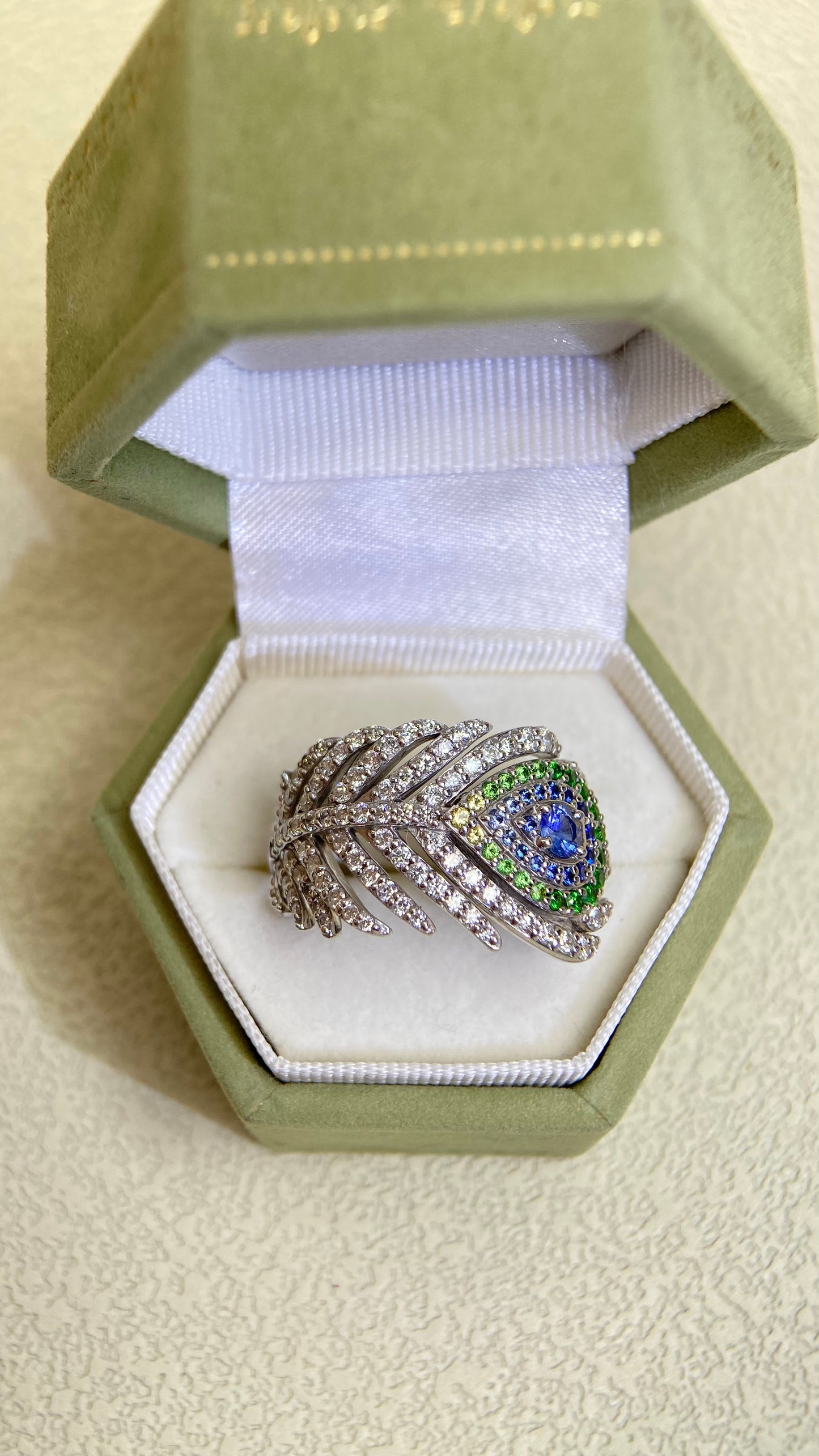 18K White Gold&Mixed gemstones&Diamond Ring| Mixed gemstones：0.30ct/0.17ct| Diamonds：0.92ct | Japanese Vintage Estate Jewelry -BRTB2555