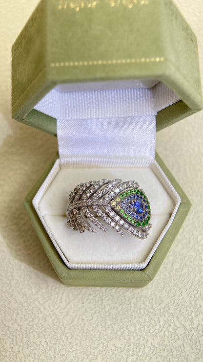 18K White Gold&Mixed gemstones&Diamond Ring| Mixed gemstones：0.30ct/0.17ct| Diamonds：0.92ct | Japanese Vintage Estate Jewelry -BRTB2555