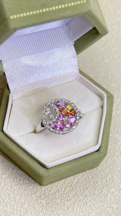 K18 White Gold&Pink Sapphire and Diamond Ring | Sapphire 0.70ct | Diamond 0.31ct | Japanese Vintage Estate Jewelry-BMRX