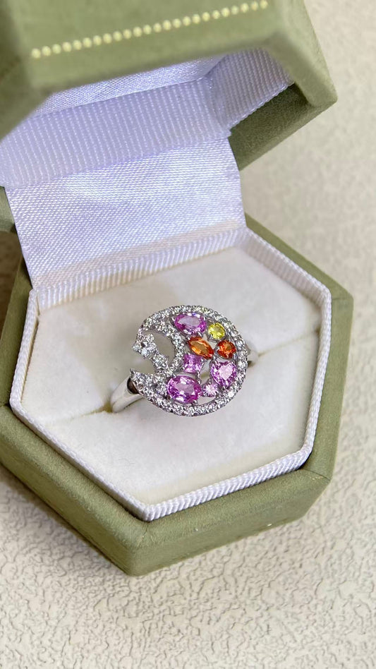 K18 White Gold&Pink Sapphire and Diamond Ring | Sapphire 0.70ct | Diamond 0.31ct | Japanese Vintage Estate Jewelry-BMRX