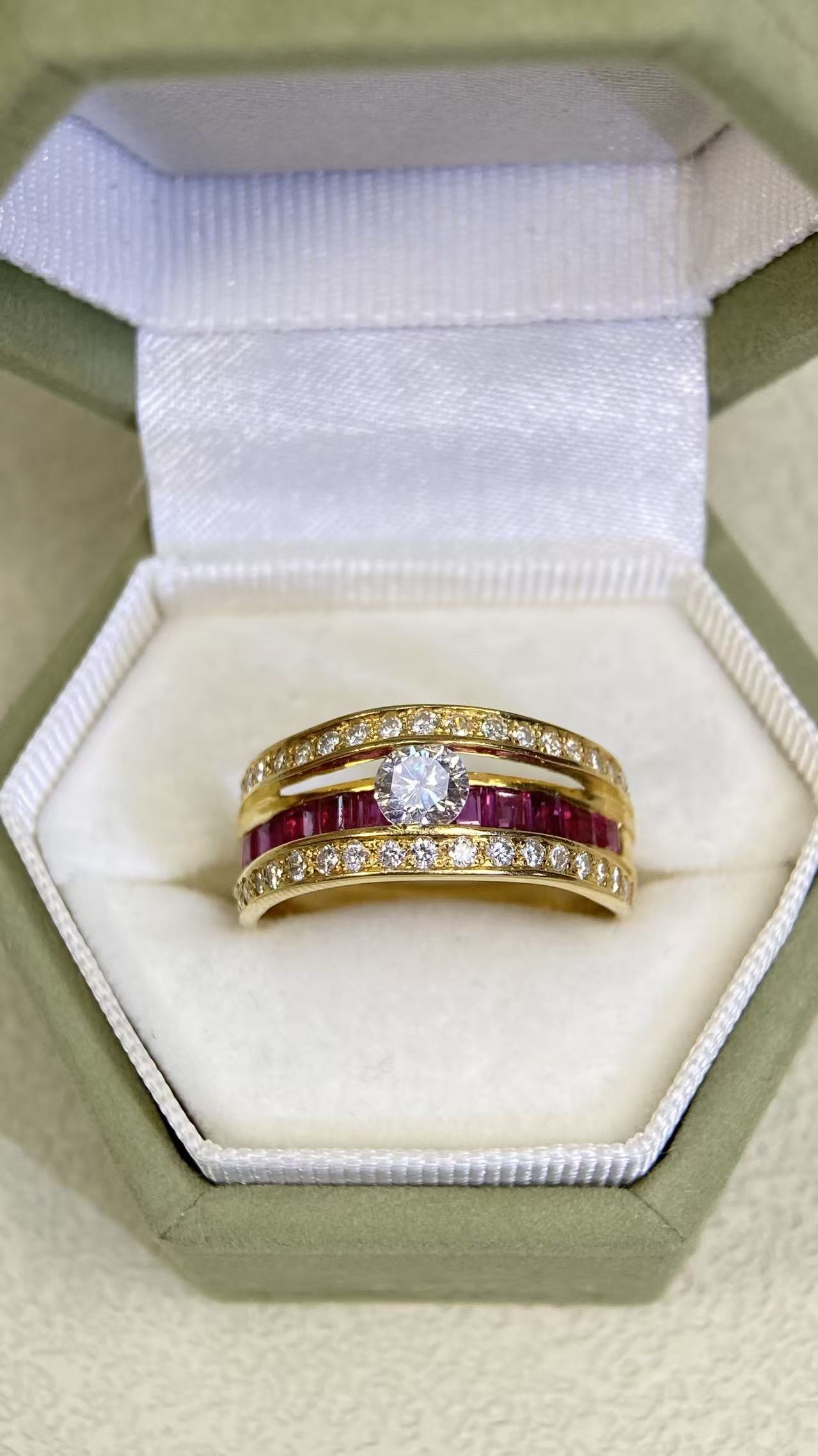 K18 Gold&Ruby&Diamond Ring| Diamond：0.36ct | Rubies：1.00ct | Diamonds：0.315ct | Japanese Vintage Estate Jewelry -BSLO3298