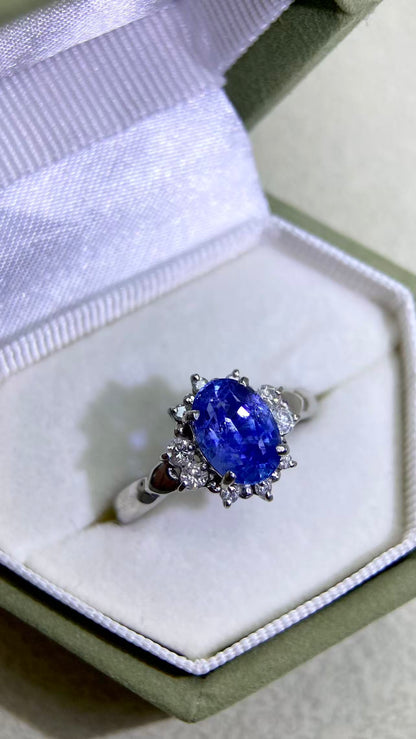 Pt900 Platinum&Sapphire and Diamond Ring | Sapphire 1.99ct | Diamond 0.21ct | Sri Lanka | Japanese Vintage Estate Jewelry-ADAV