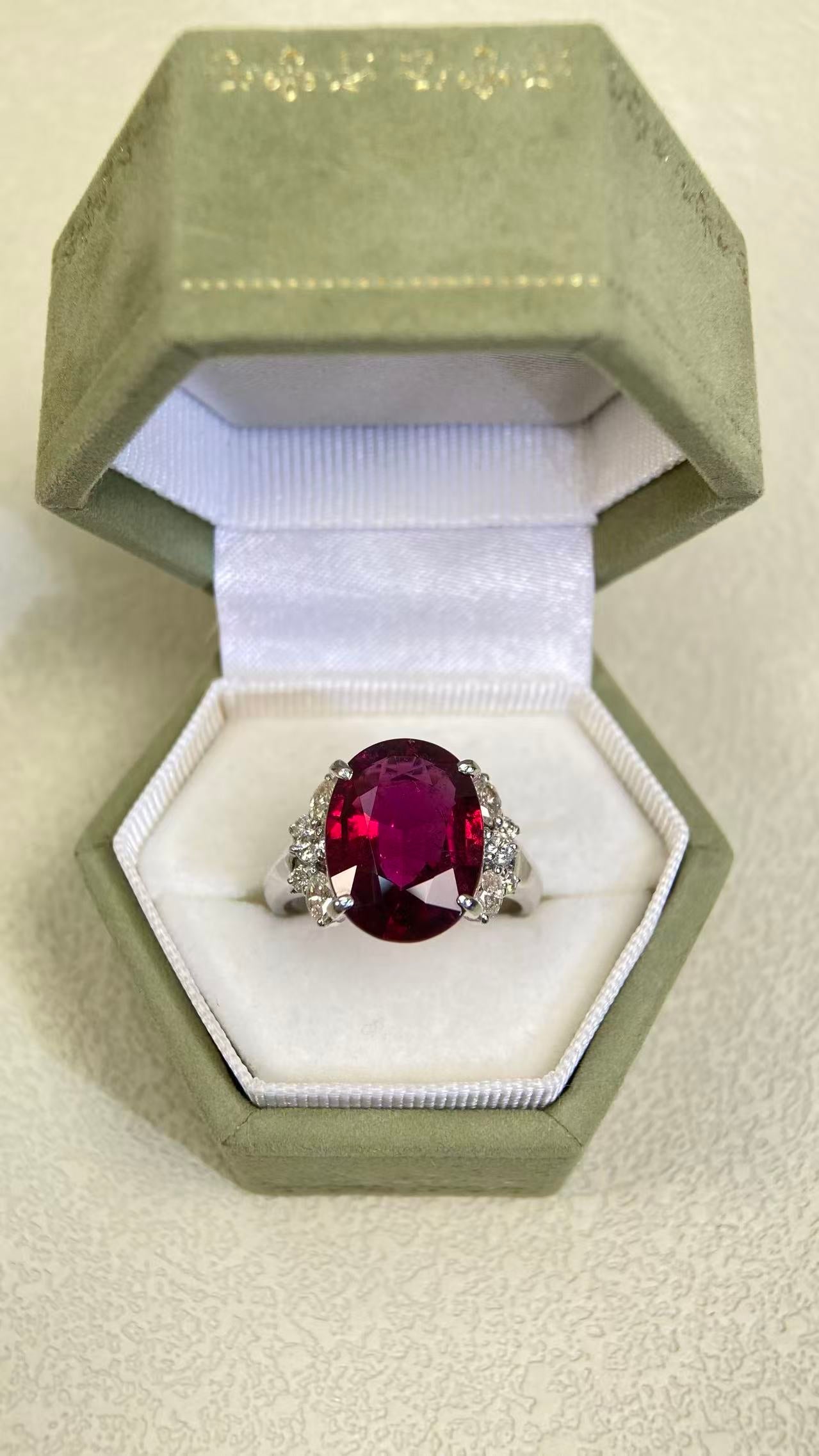 Pt900 Platinum&Rubellite&Diamond Ring| Rubellite:5.22ct | Diamonds:0.50ct | Japanese Vintage Estate Jewelry -BSKK3094