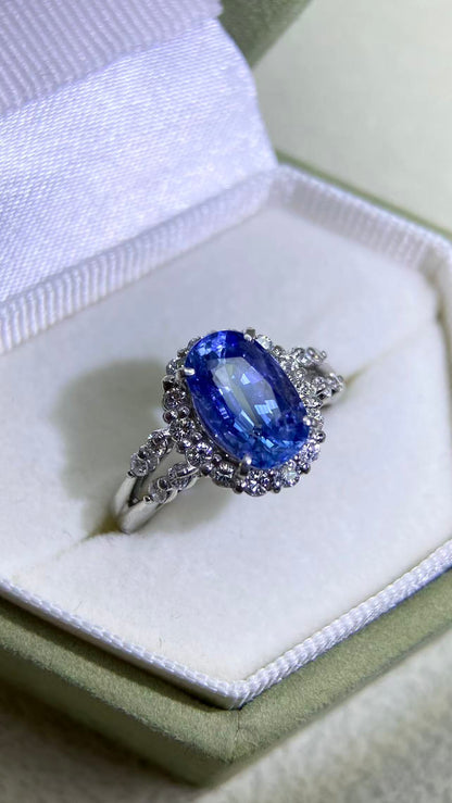 Pt950 Platinum&Sapphire and Diamond Ring | Sapphire 2.36ct | Diamond 0.36ct | Sri Lanka | Japanese Vintage Estate Jewelry-BPZZL