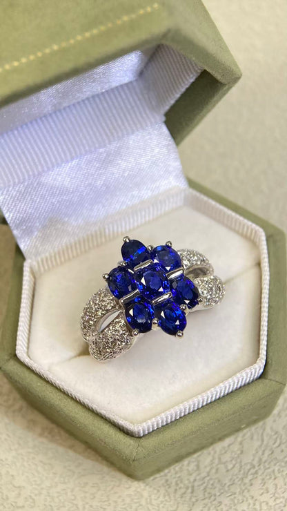 750‰ Gold（18K Gold ）&Sapphire&Diamond Ring| Sapphires：3.83ct | Diamonds：0.63ct | Japanese Vintage Estate Jewelry -BSLE3114